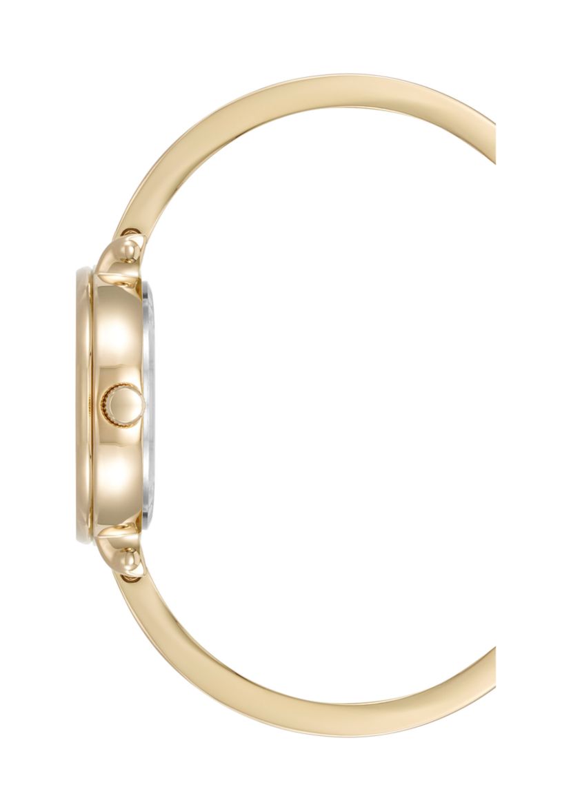 Quartz Round Abalone Gemstone Gold-Tone Alloy Metal Watch and Bracelet Set