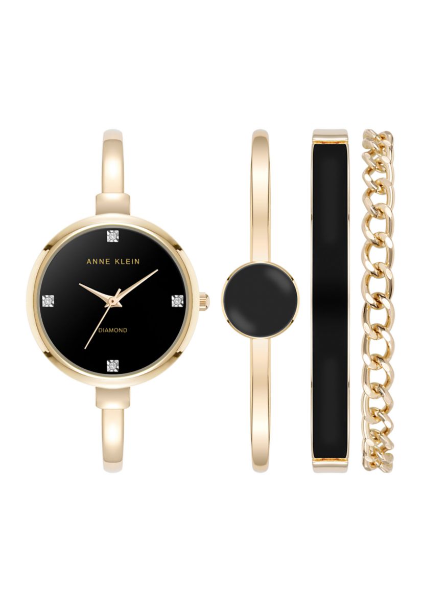 Anne Klein Black Gold Tone Watch and Bracelet Set | Belk display picture 3