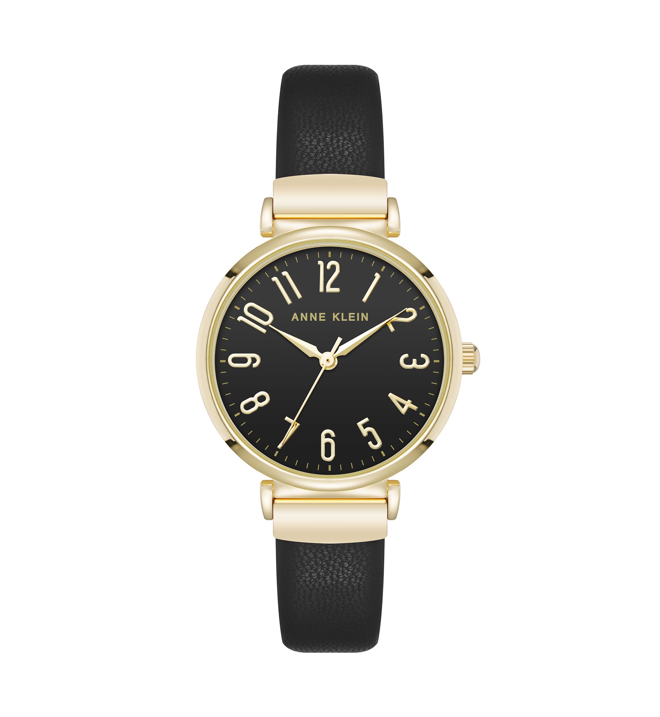 Quartz Round Easy To Read Faux Leather and Gold Tone Alloy Metal Watch