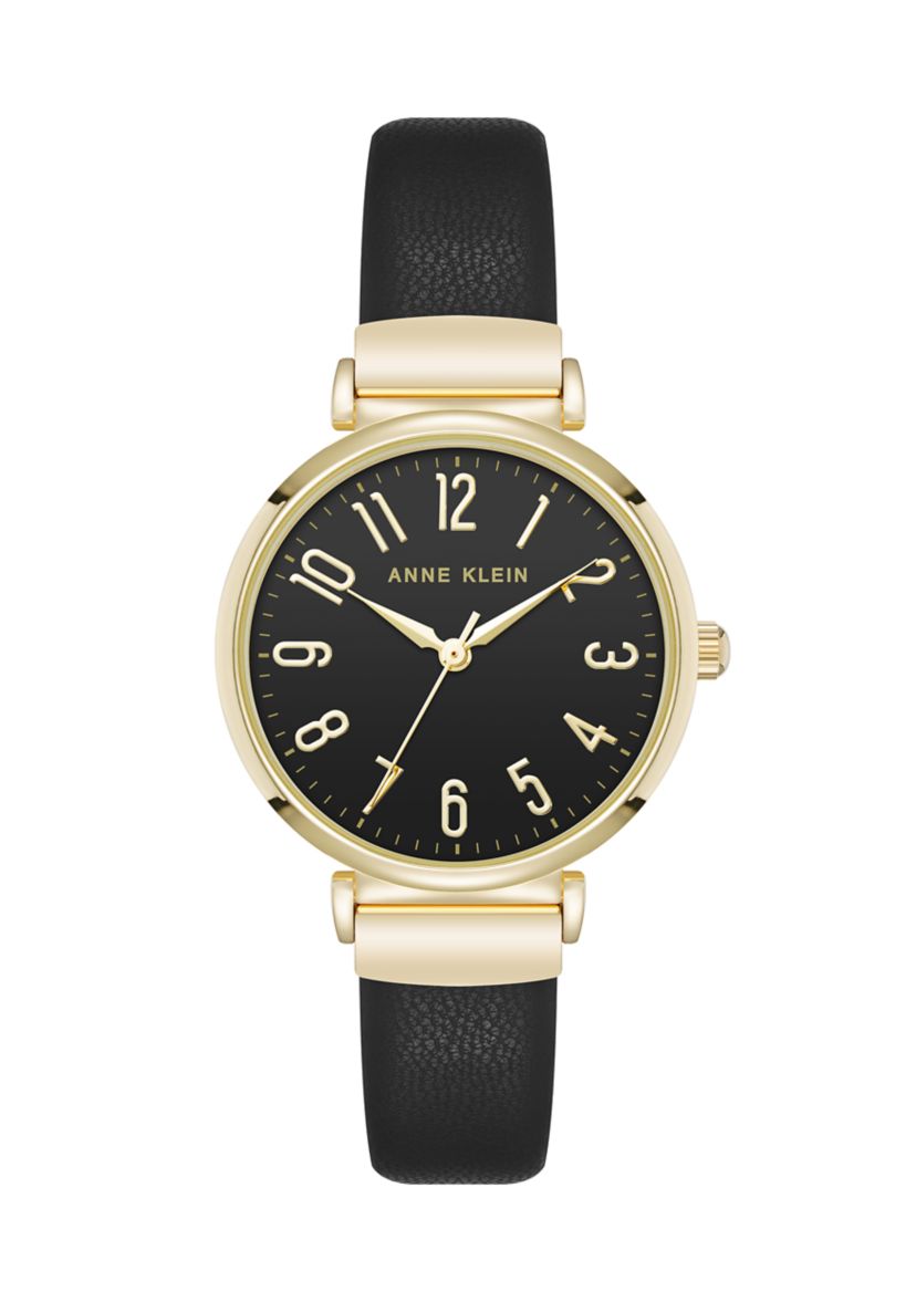 Quartz Round Easy To Read Faux Leather and Gold Tone Alloy Metal Watch