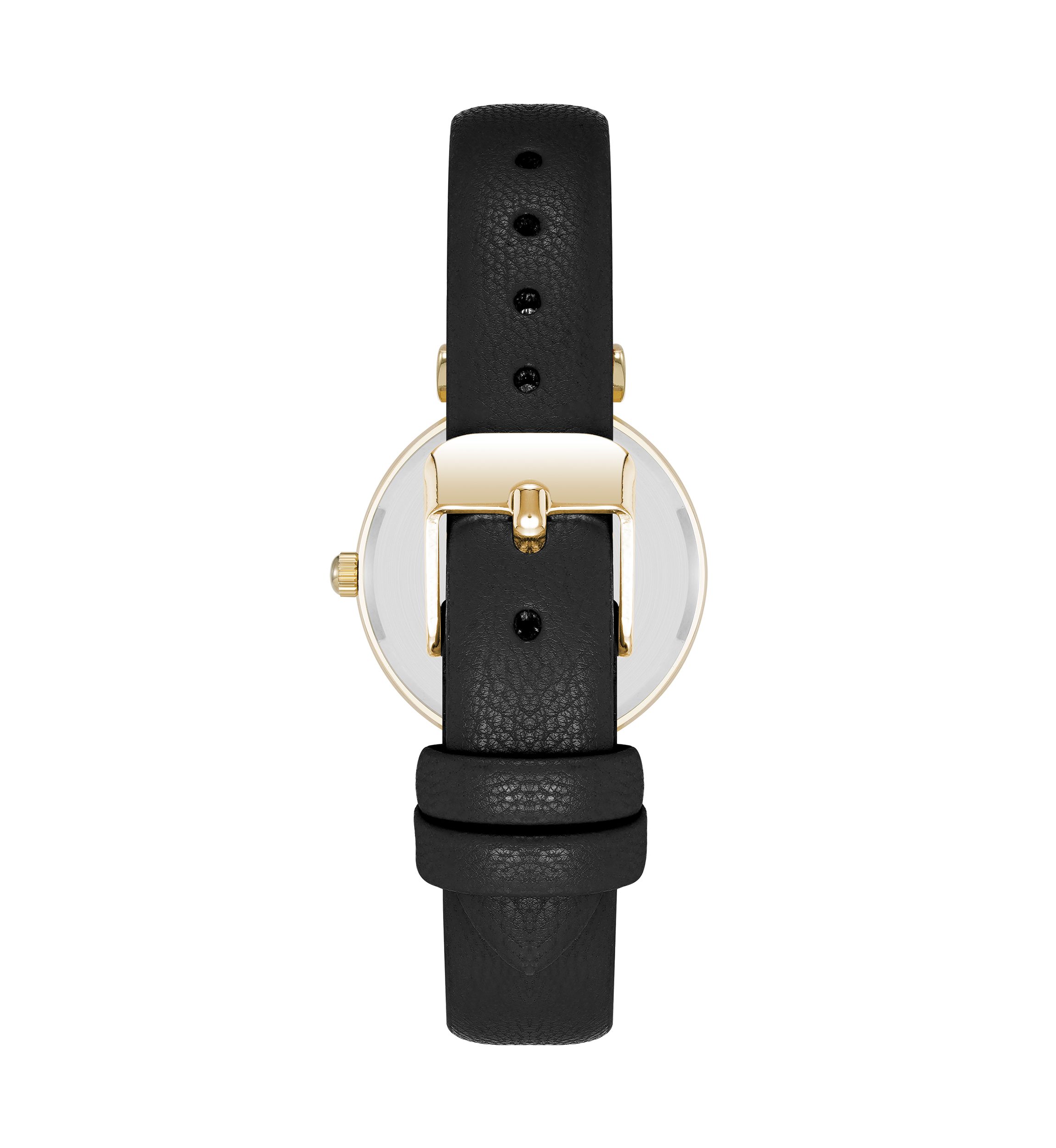 Quartz Round Easy To Read Faux Leather and Gold Tone Alloy Metal Watch