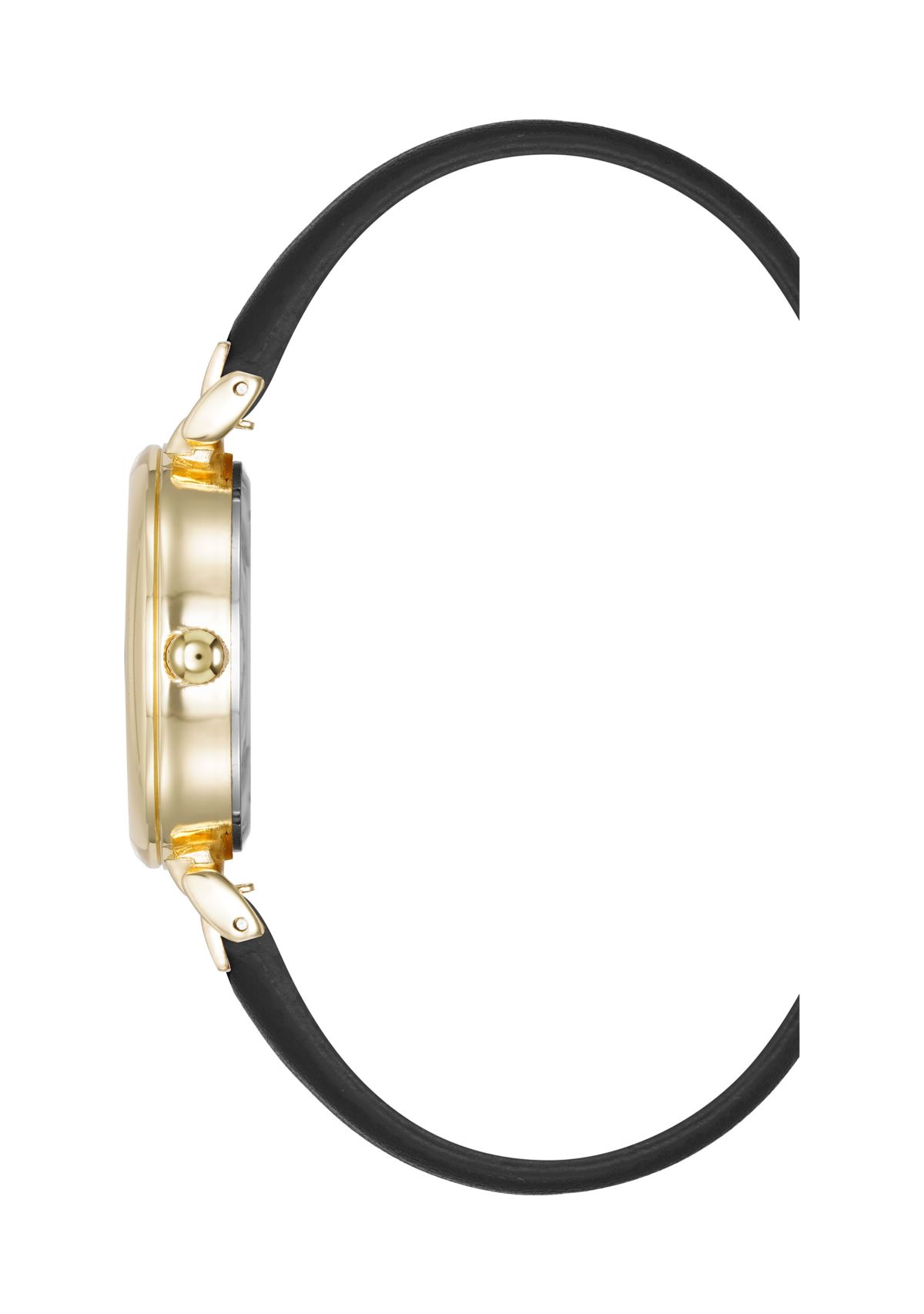 Quartz Round Easy To Read Faux Leather and Gold Tone Alloy Metal Watch