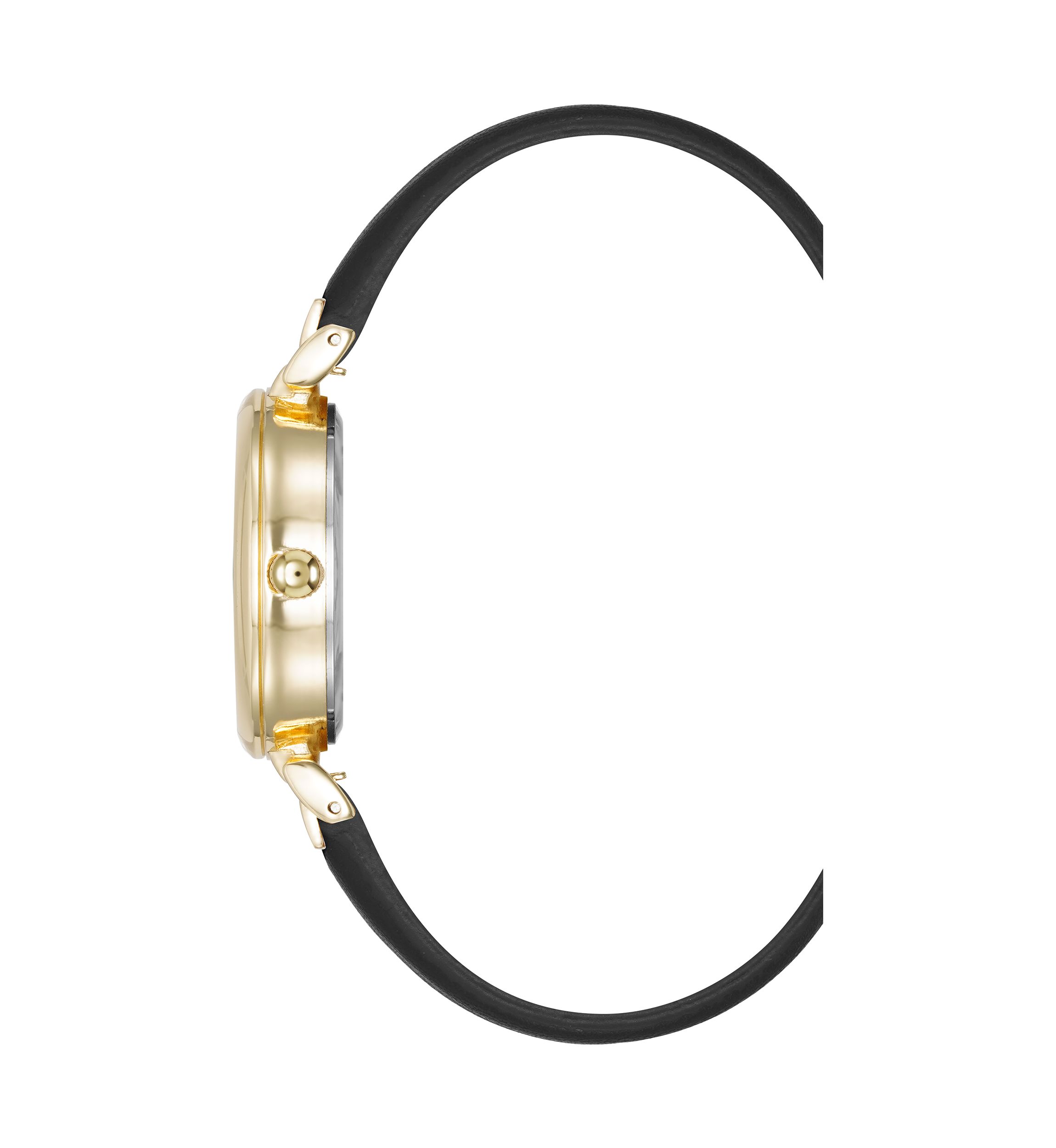 Quartz Round Easy To Read Faux Leather and Gold Tone Alloy Metal Watch