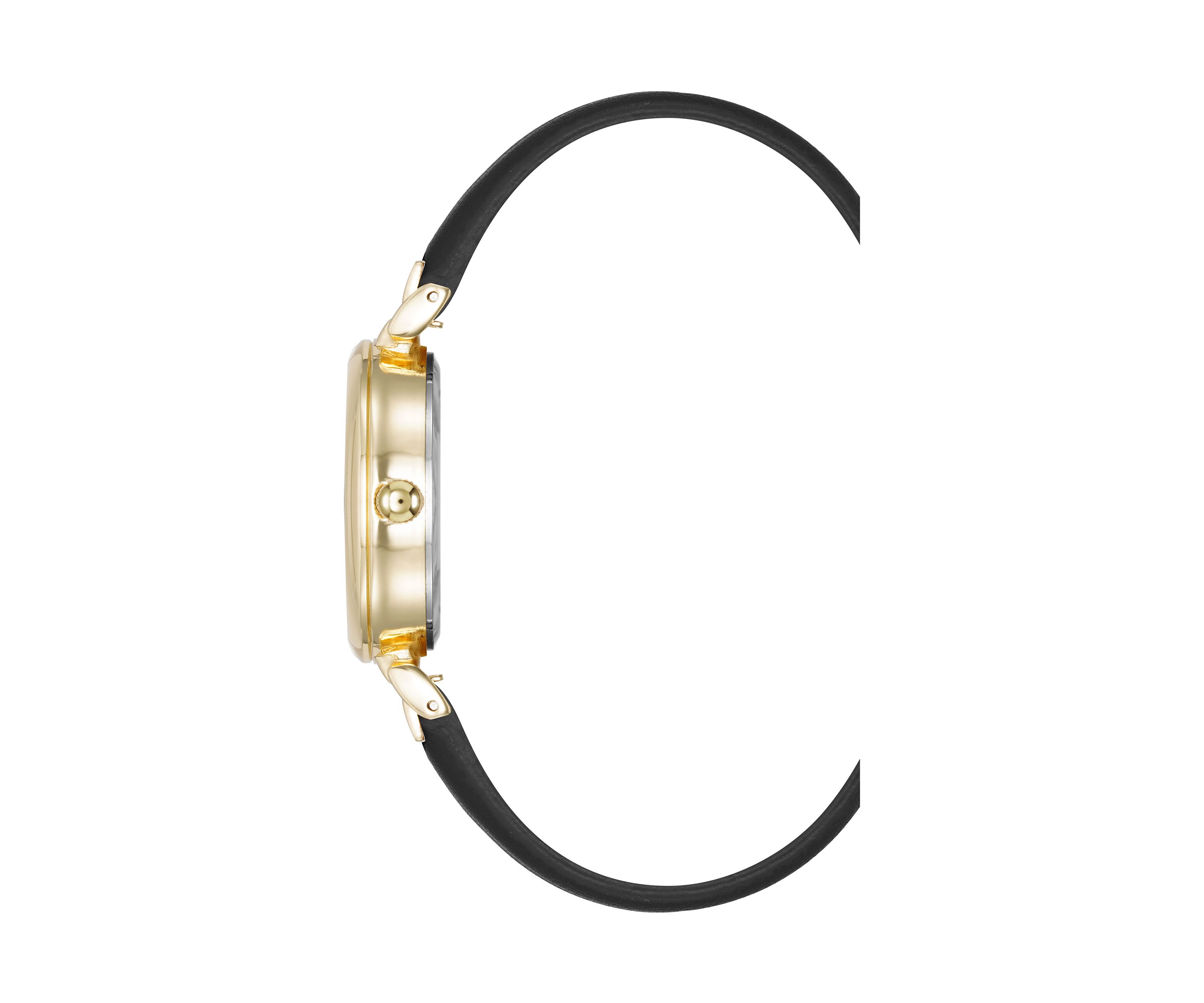Quartz Round Easy To Read Faux Leather and Gold Tone Alloy Metal Watch