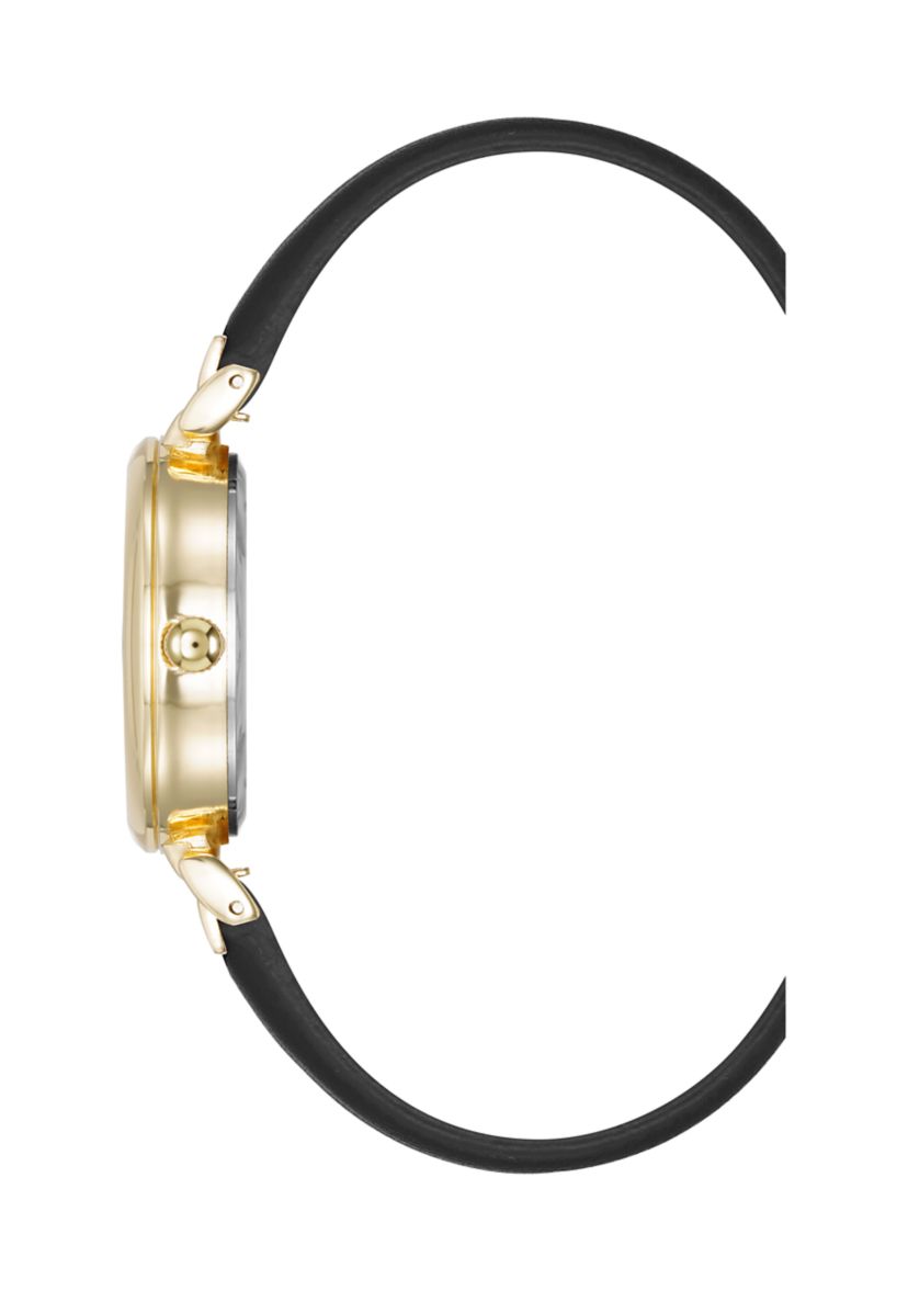 Quartz Round Easy To Read Faux Leather and Gold Tone Alloy Metal Watch