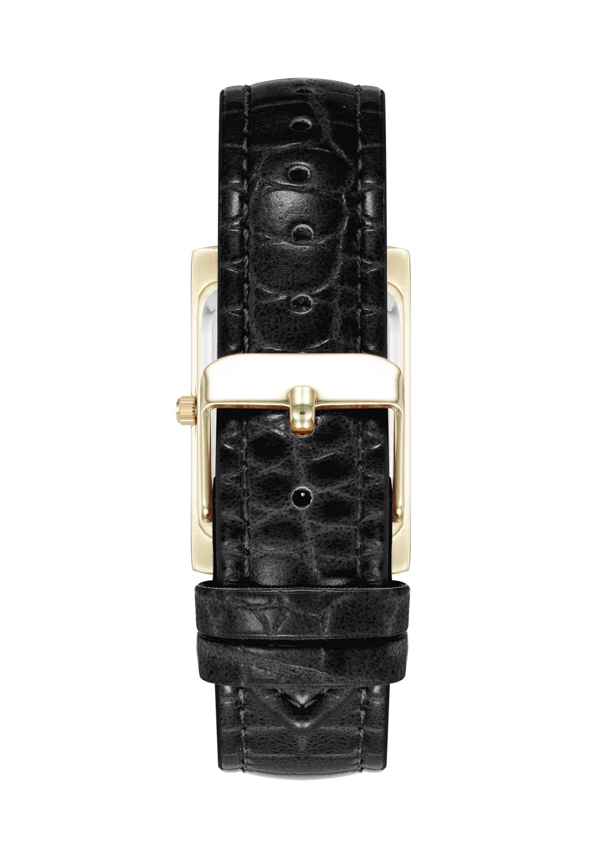 Quartz Rectangular Roman Numeral Black Faux Leather and Gold Tone Alloy Metal Watch