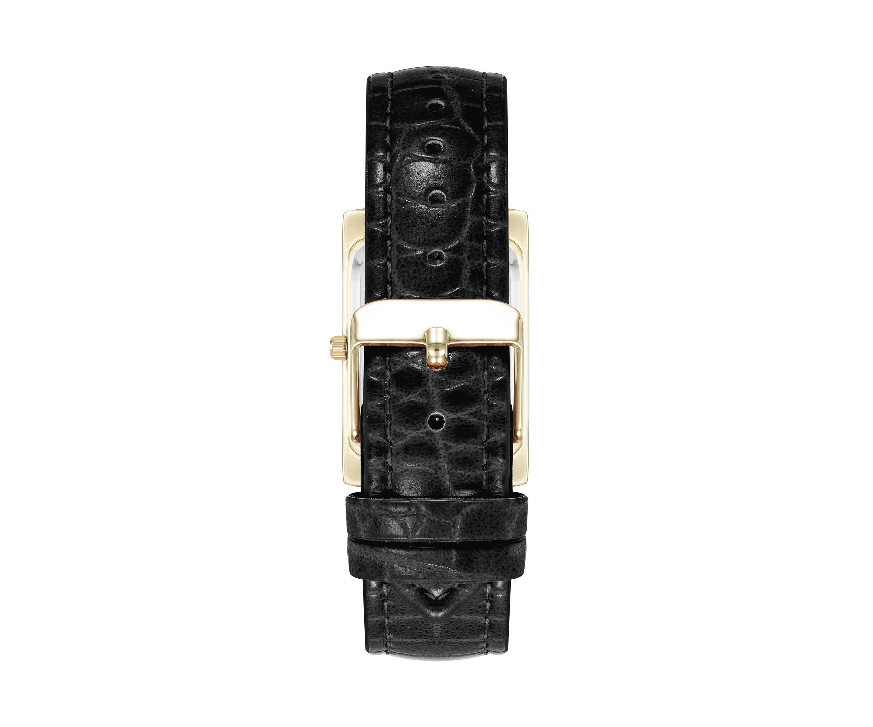 Quartz Rectangular Roman Numeral Black Faux Leather and Gold Tone Alloy Metal Watch