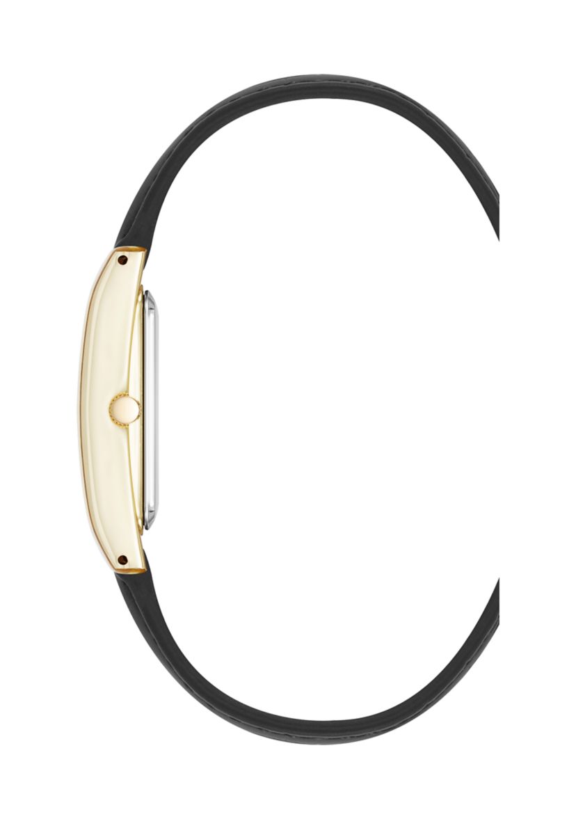 Quartz Rectangular Roman Numeral Black Faux Leather and Gold Tone Alloy Metal Watch
