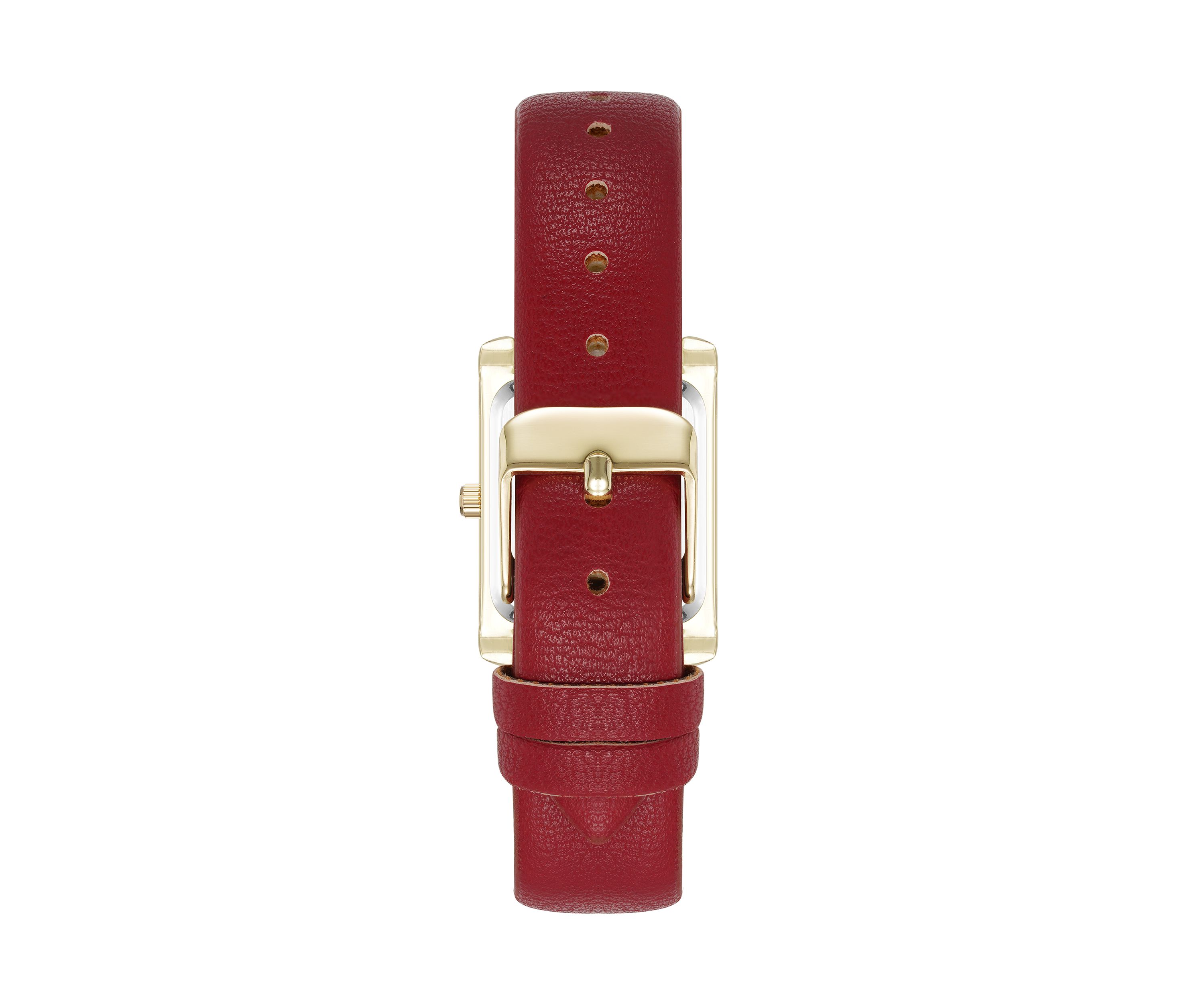 Quartz Rectangular Red Faux Leather and Gold Tone Alloy Metal Watch