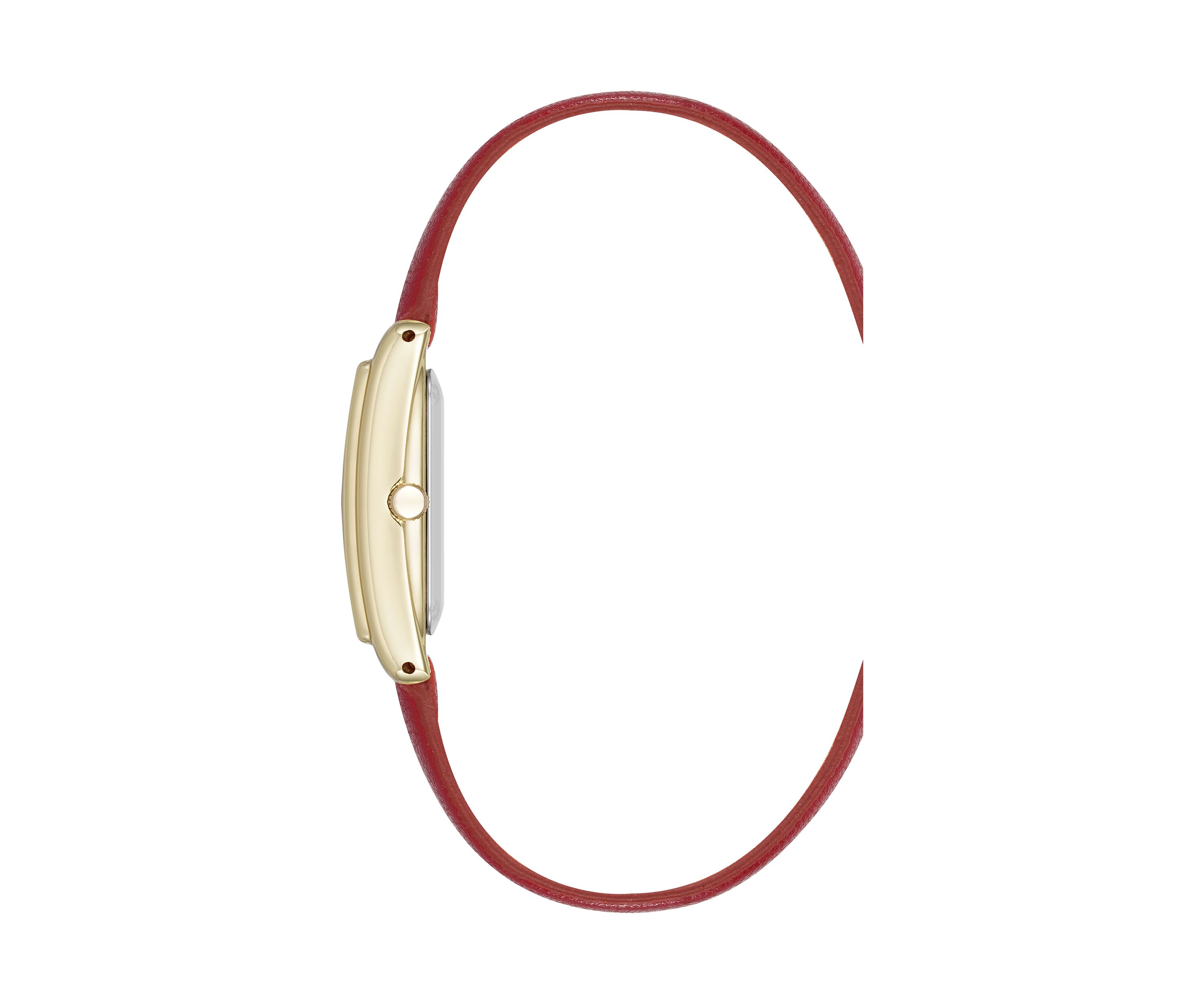 Quartz Rectangular Red Faux Leather and Gold Tone Alloy Metal Watch