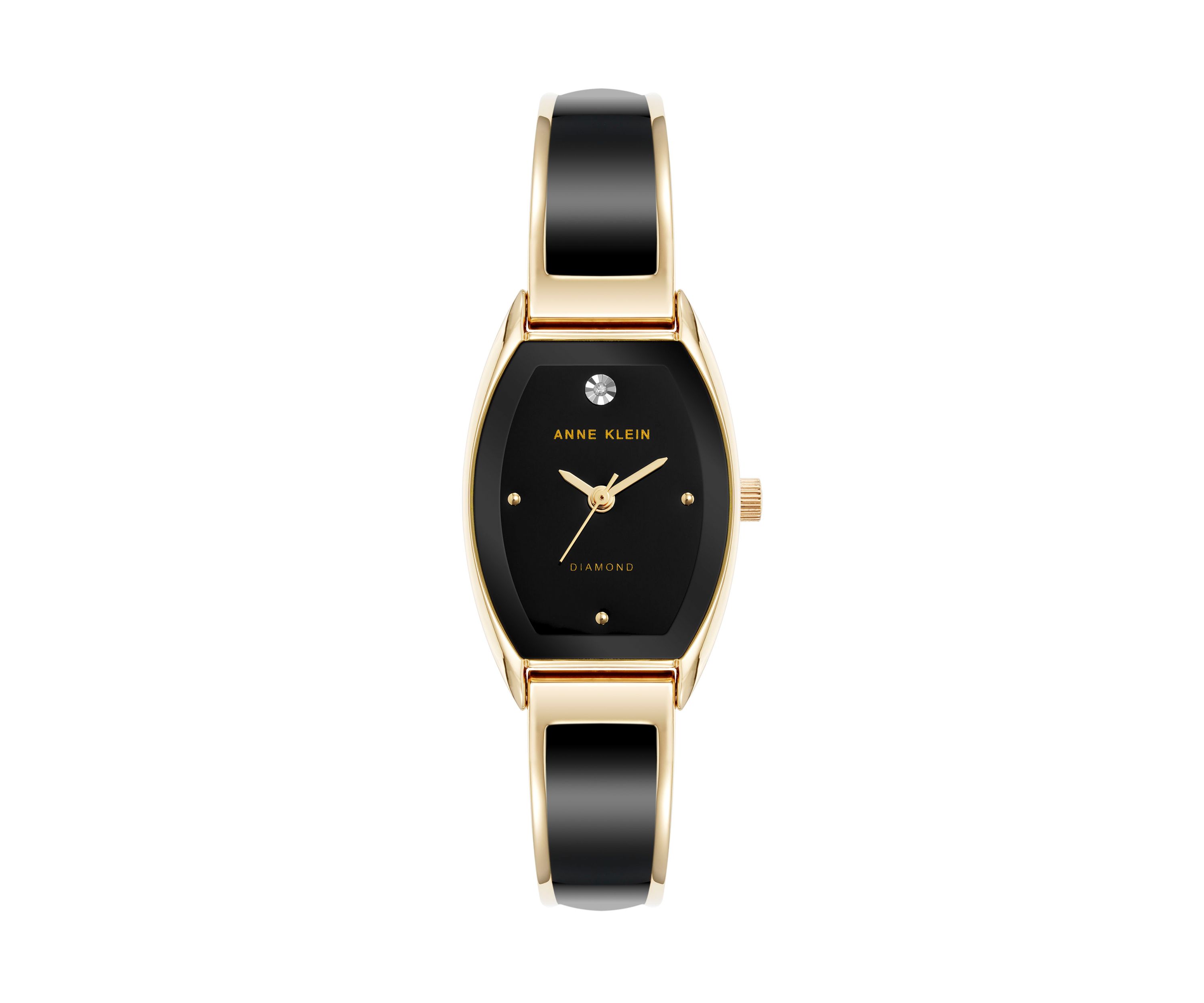 Quartz Cushion Black Enamel with Gold-Tone Metal Alloy Bangle Watch