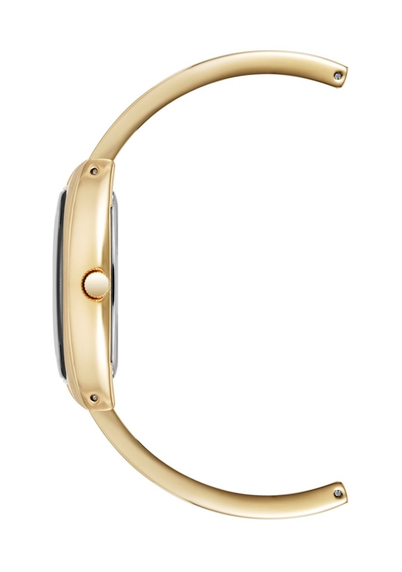 Quartz Cushion Black Enamel with Gold-Tone Metal Alloy Bangle Watch