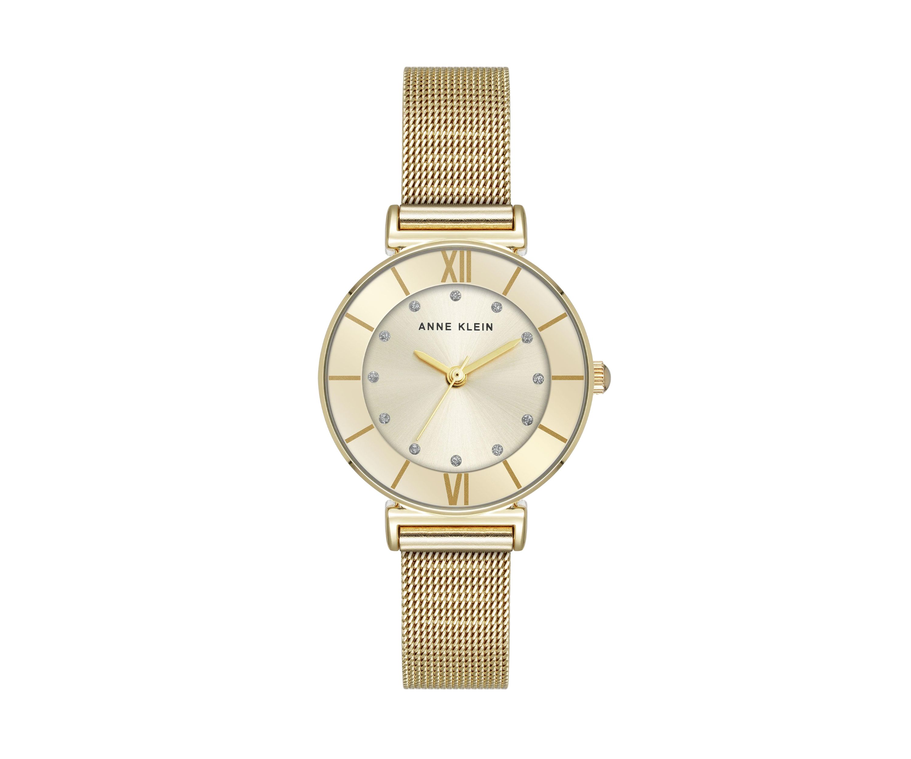 Quartz Premium Round Gold-Tone Stainless Steel Mesh Watch