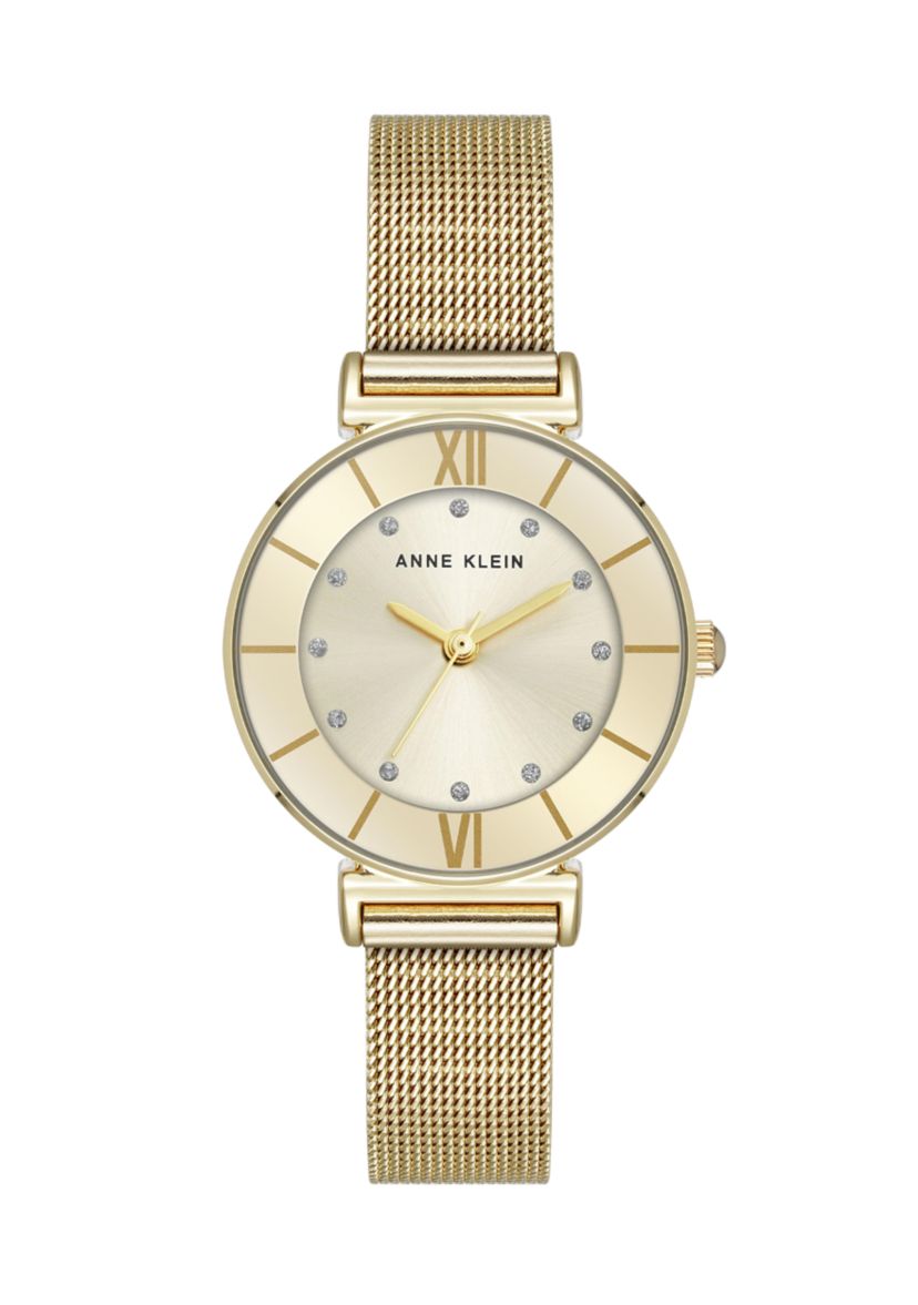 Quartz Premium Round Gold-Tone Stainless Steel Mesh Watch