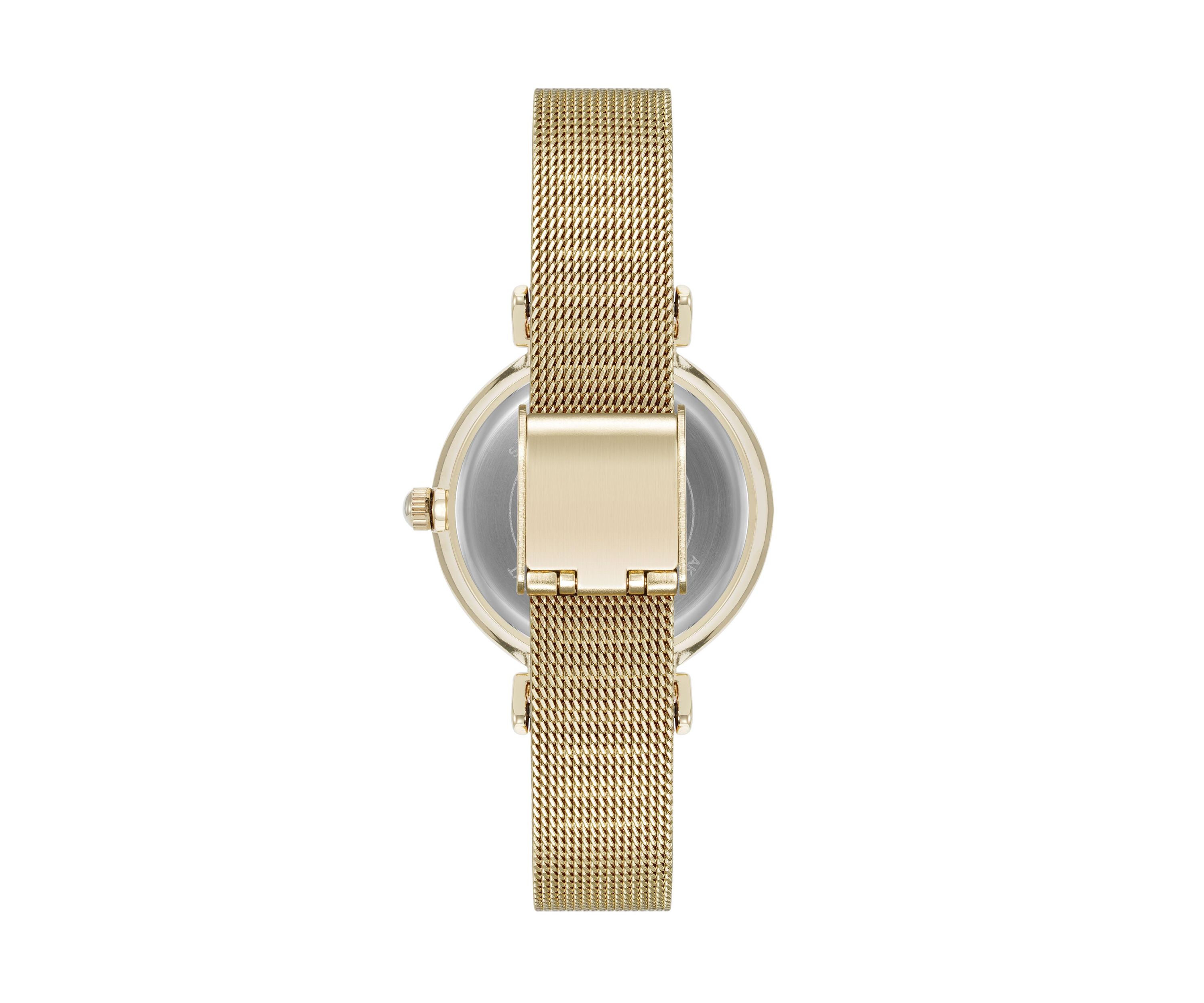 Quartz Premium Round Gold-Tone Stainless Steel Mesh Watch