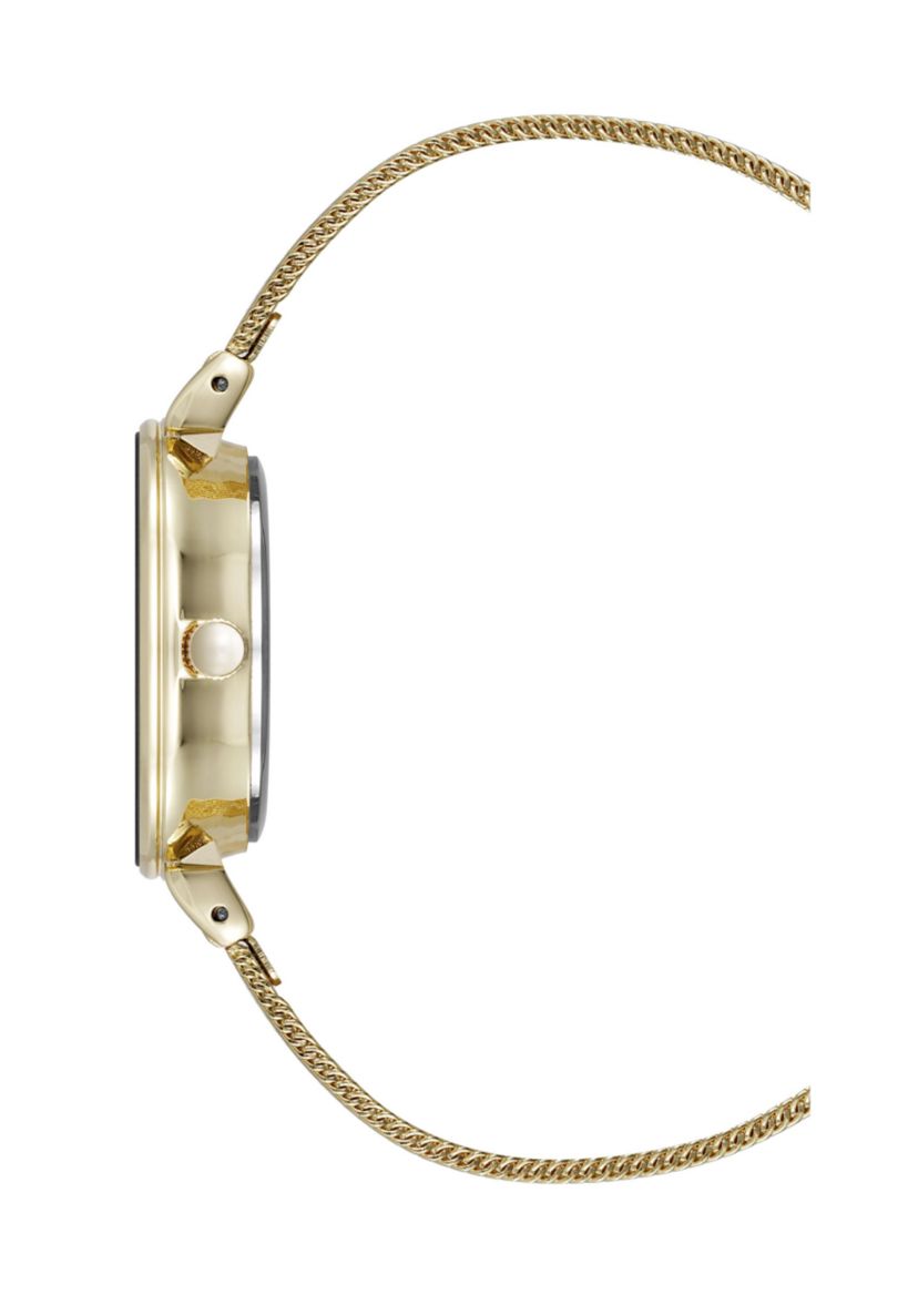 Quartz Premium Round Gold-Tone Stainless Steel Mesh Watch