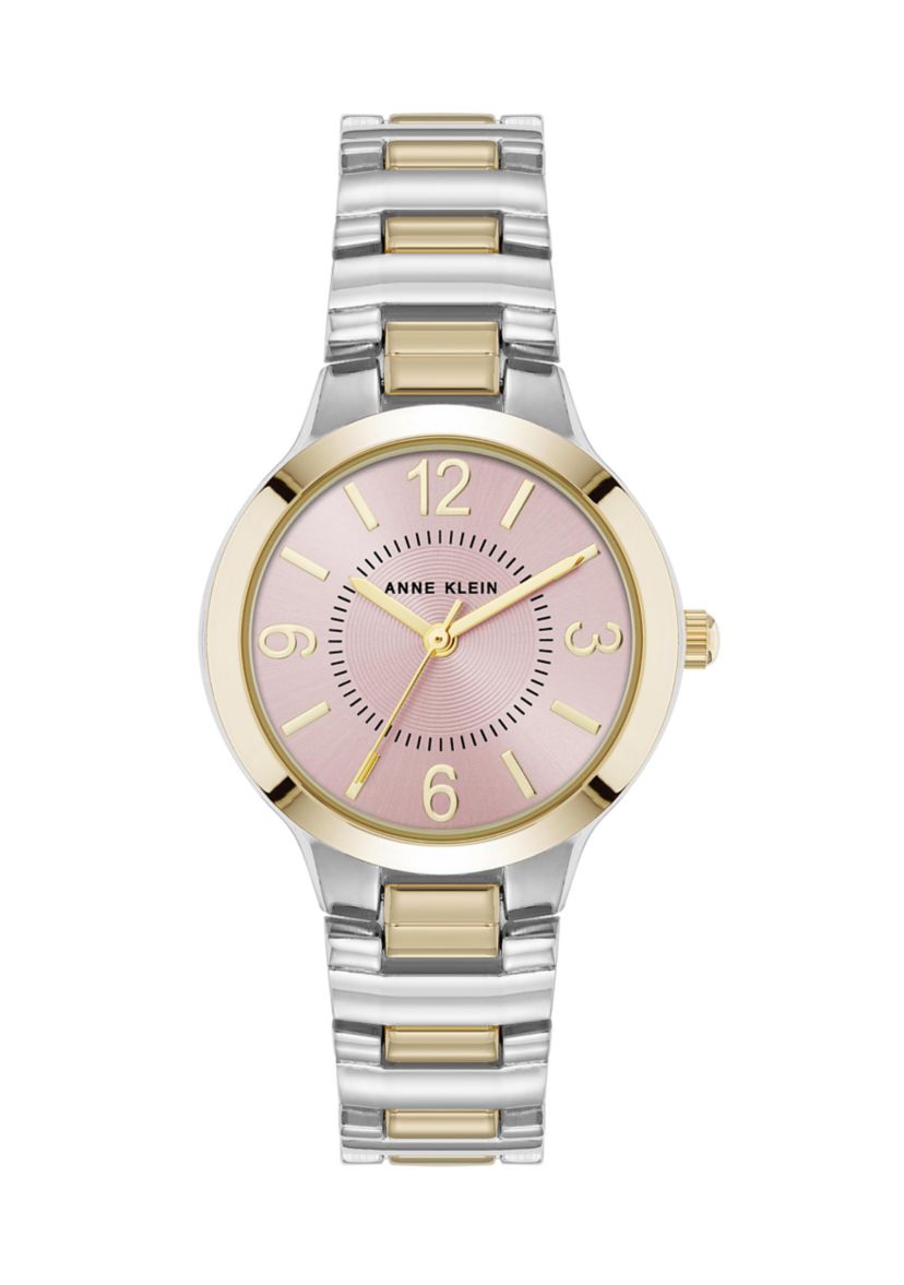 Womens Quartz Essential Round Two Tone Metal Alloy and Pink Dial Watch