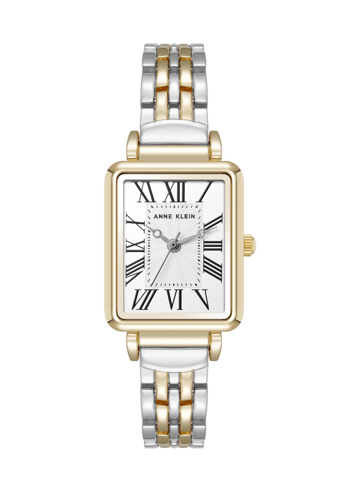 Womens Quartz Rectangular Roman Numeral Two Tone Metal Alloy Watch