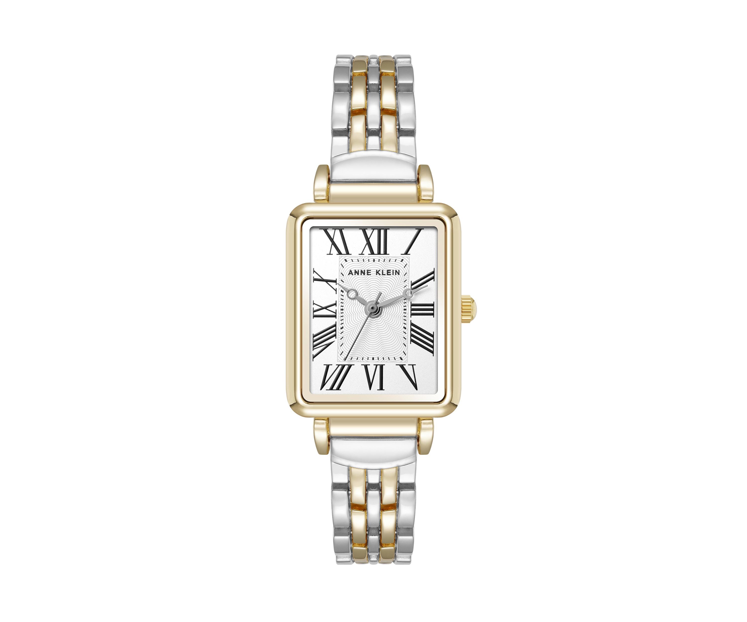 Womens Quartz Rectangular Roman Numeral Two Tone Metal Alloy Watch