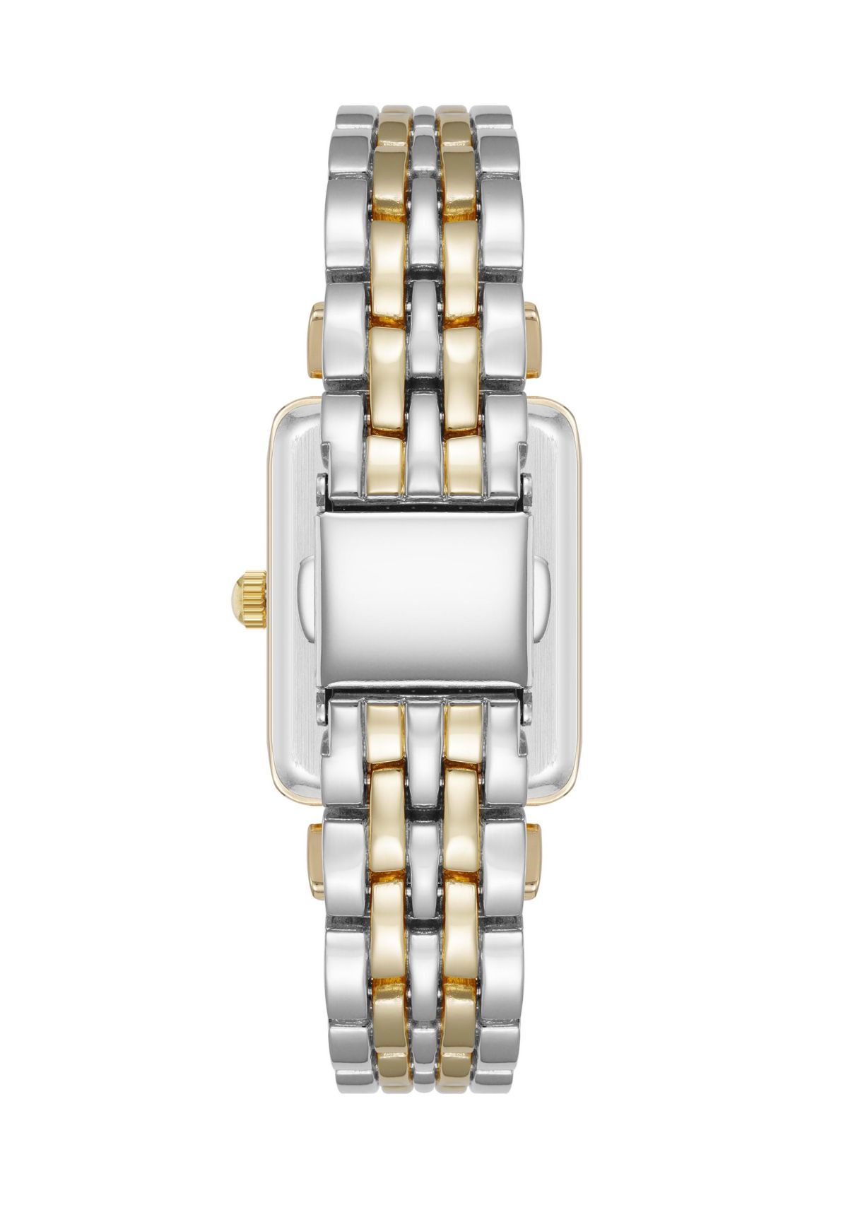 Womens Quartz Rectangular Roman Numeral Two Tone Metal Alloy Watch