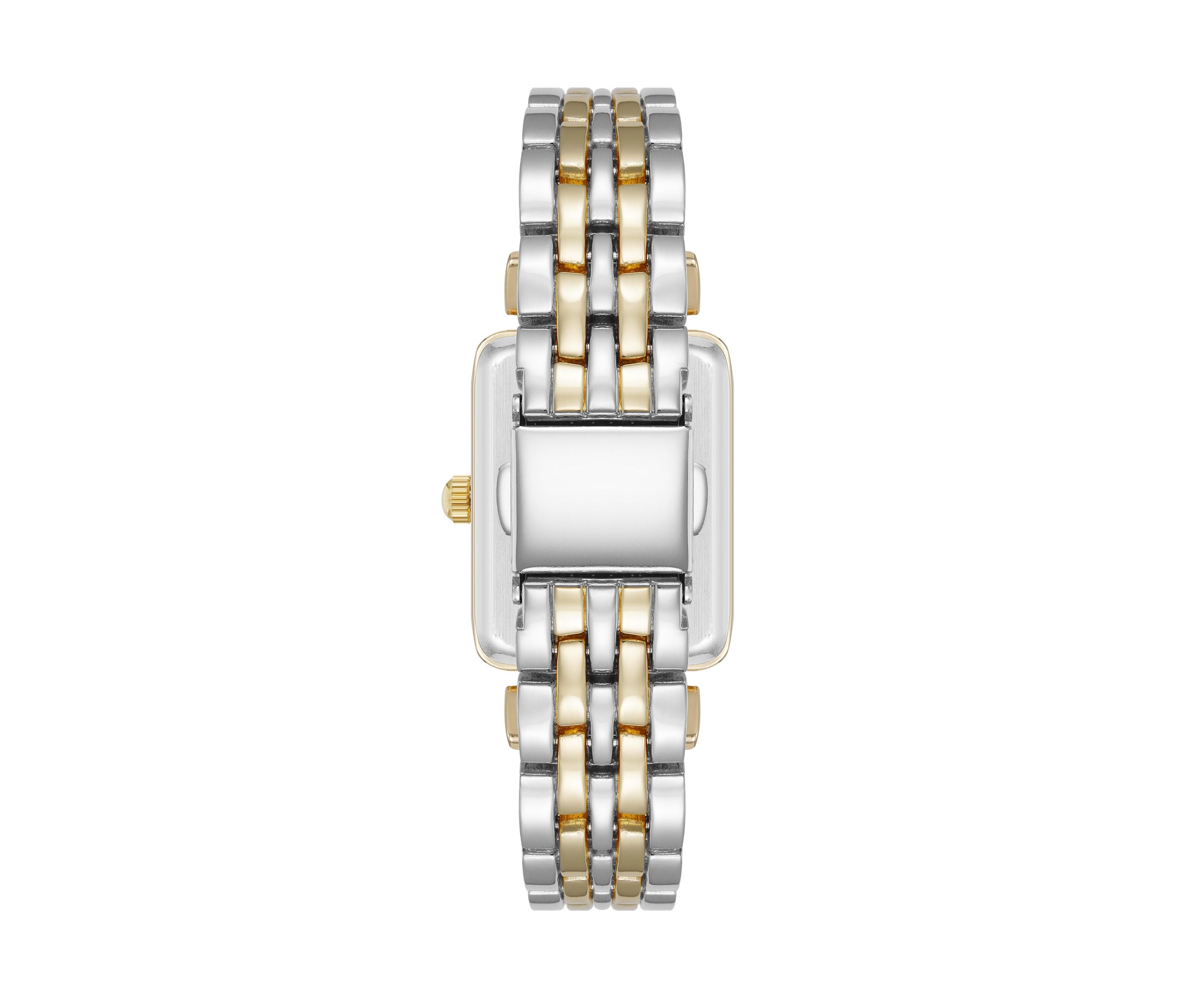 Womens Quartz Rectangular Roman Numeral Two Tone Metal Alloy Watch
