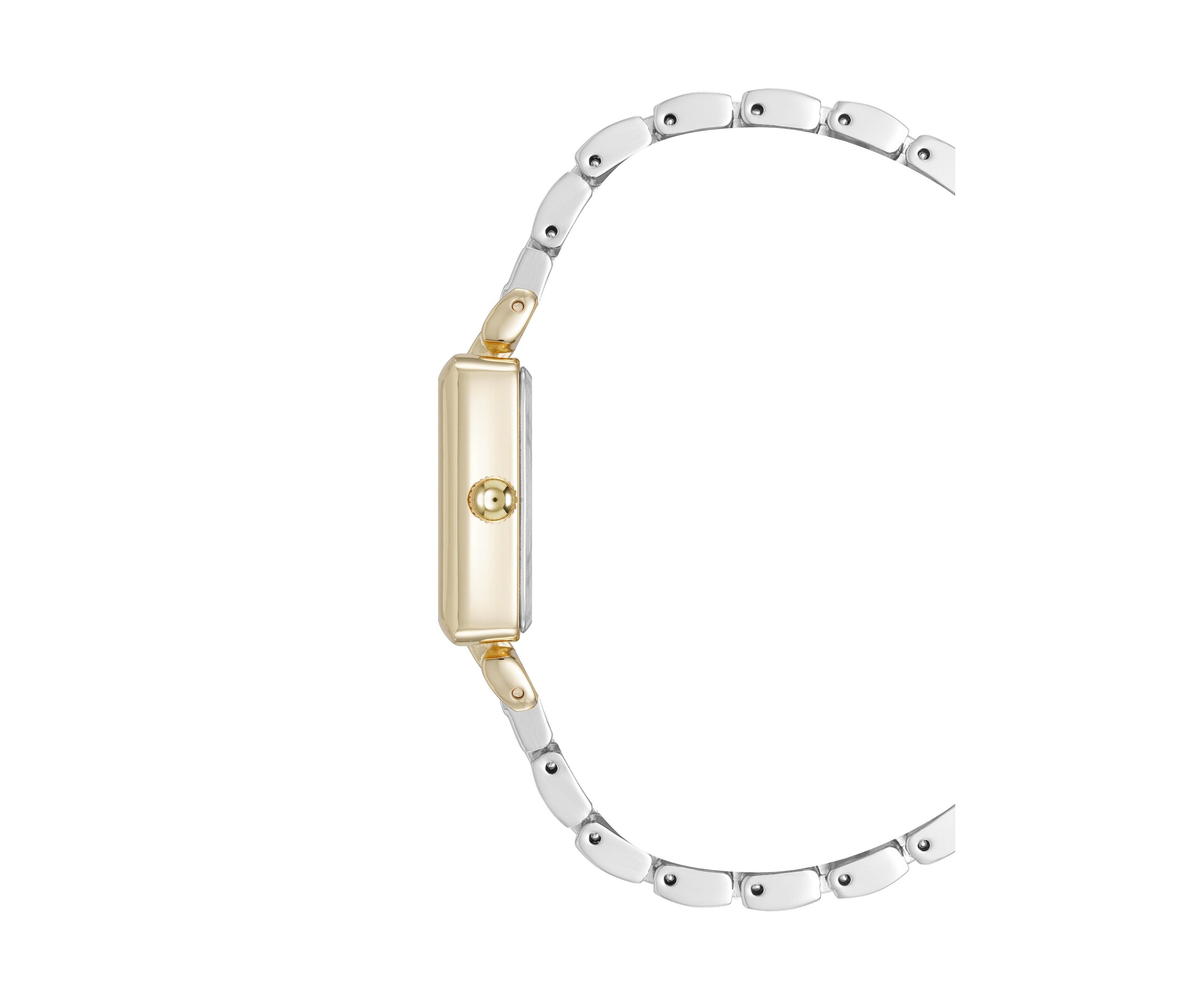 Womens Quartz Rectangular Roman Numeral Two Tone Metal Alloy Watch