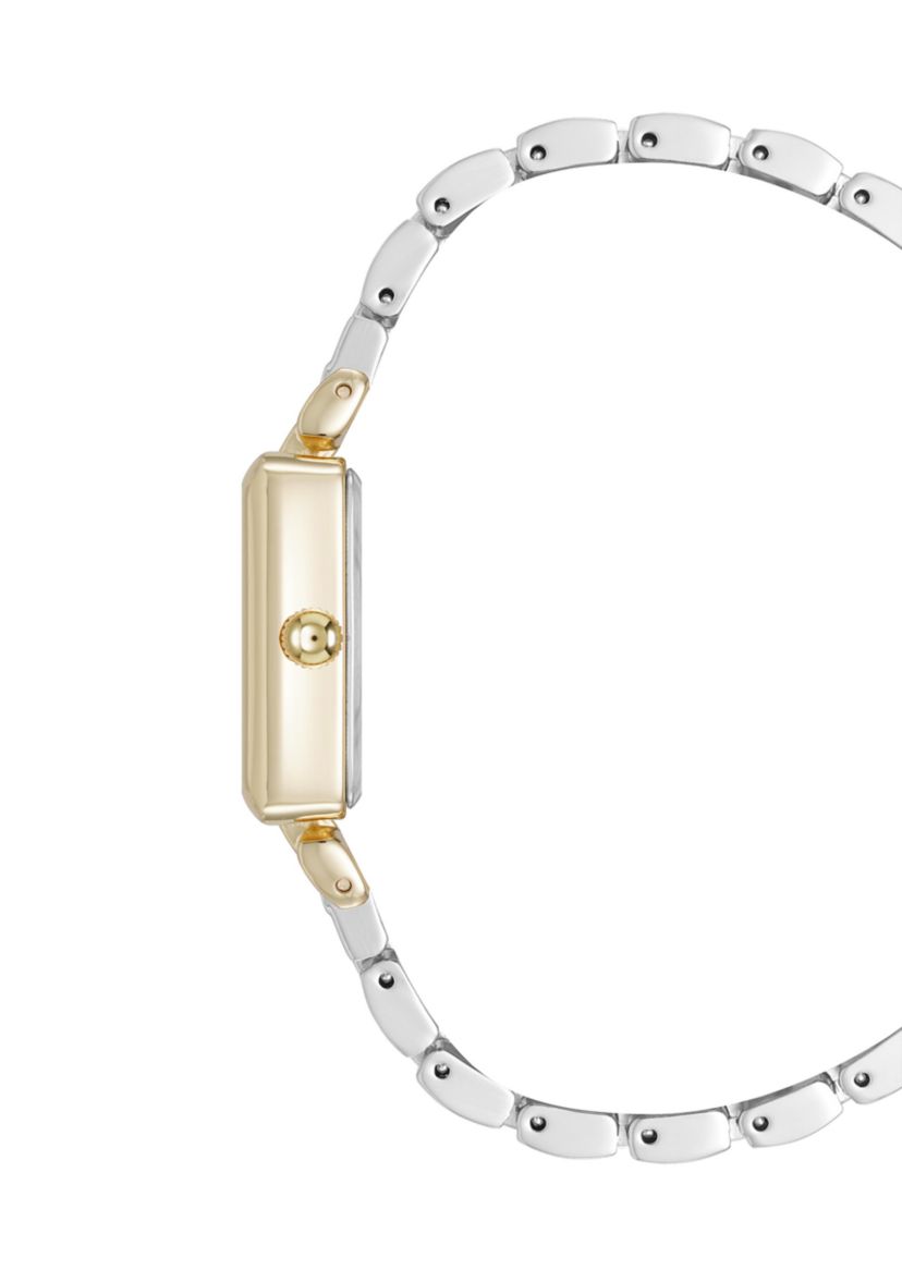 Womens Quartz Rectangular Roman Numeral Two Tone Metal Alloy Watch