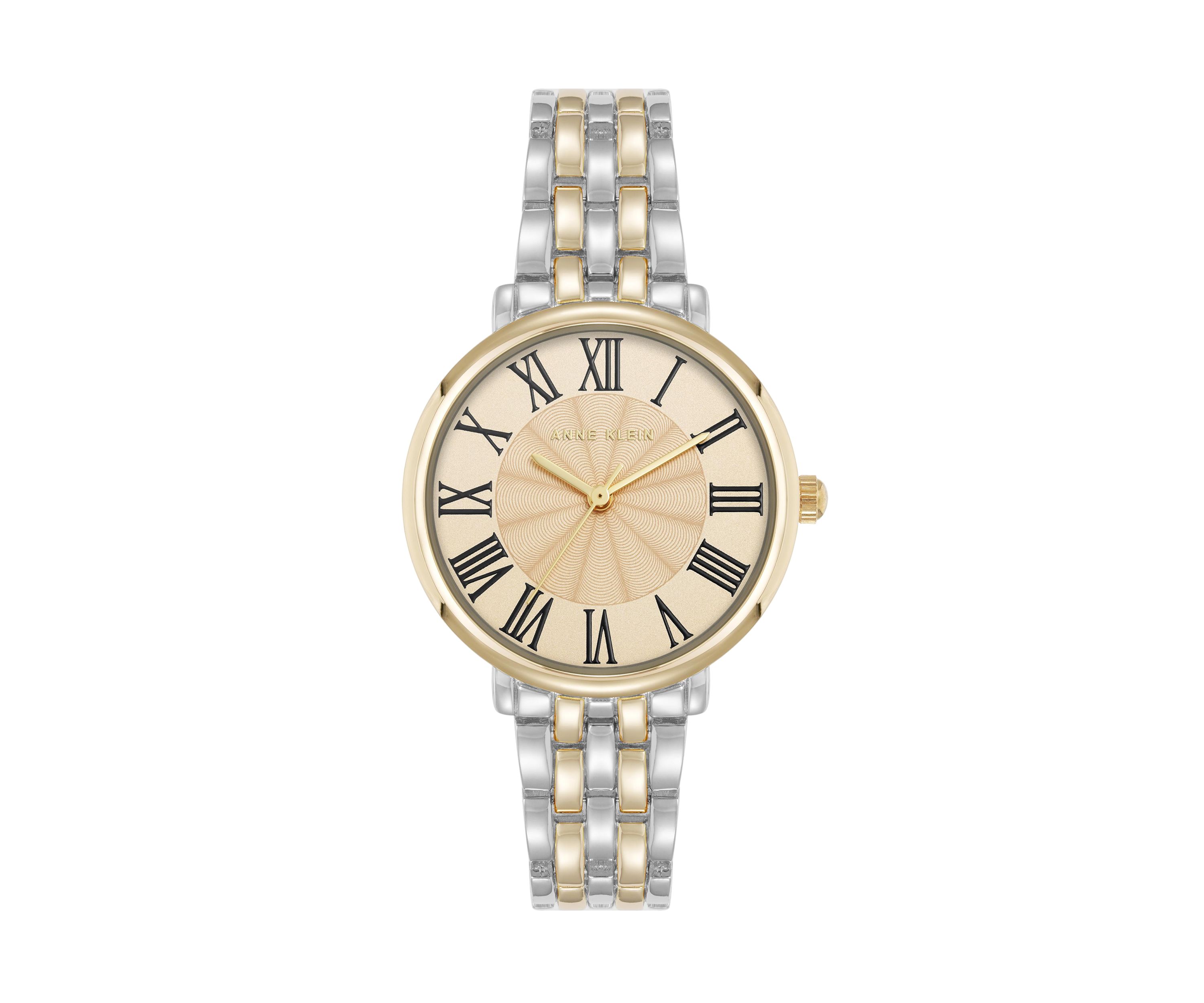 Quartz Round Roman Numeral Two-Tone Metal Alloy Watch