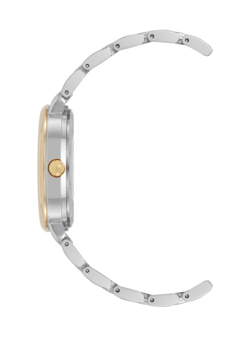 Quartz Round Roman Numeral Two-Tone Metal Alloy Watch