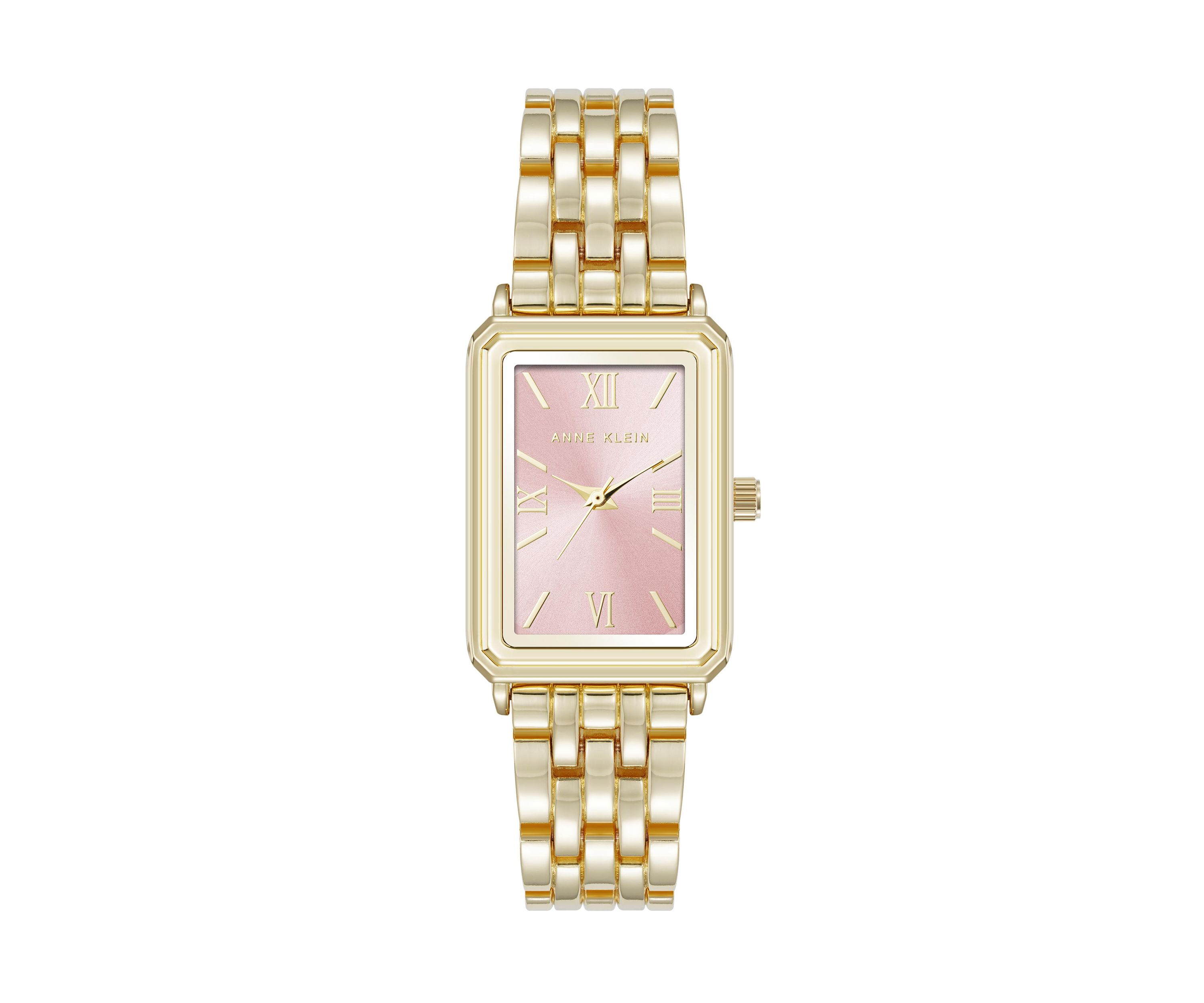 Womens Quartz Rectangular Estate Gold Tone Metal Alloy and Pink Dial Watch