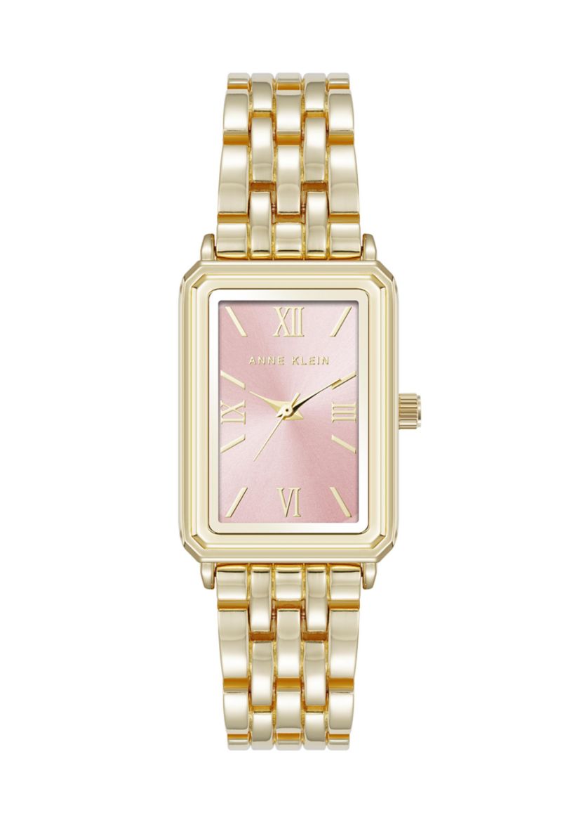 Womens Quartz Rectangular Estate Gold Tone Metal Alloy and Pink Dial Watch