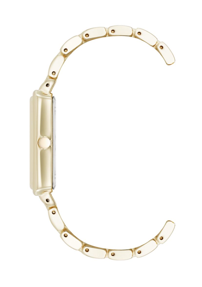 Womens Quartz Rectangular Estate Gold Tone Metal Alloy and Pink Dial Watch