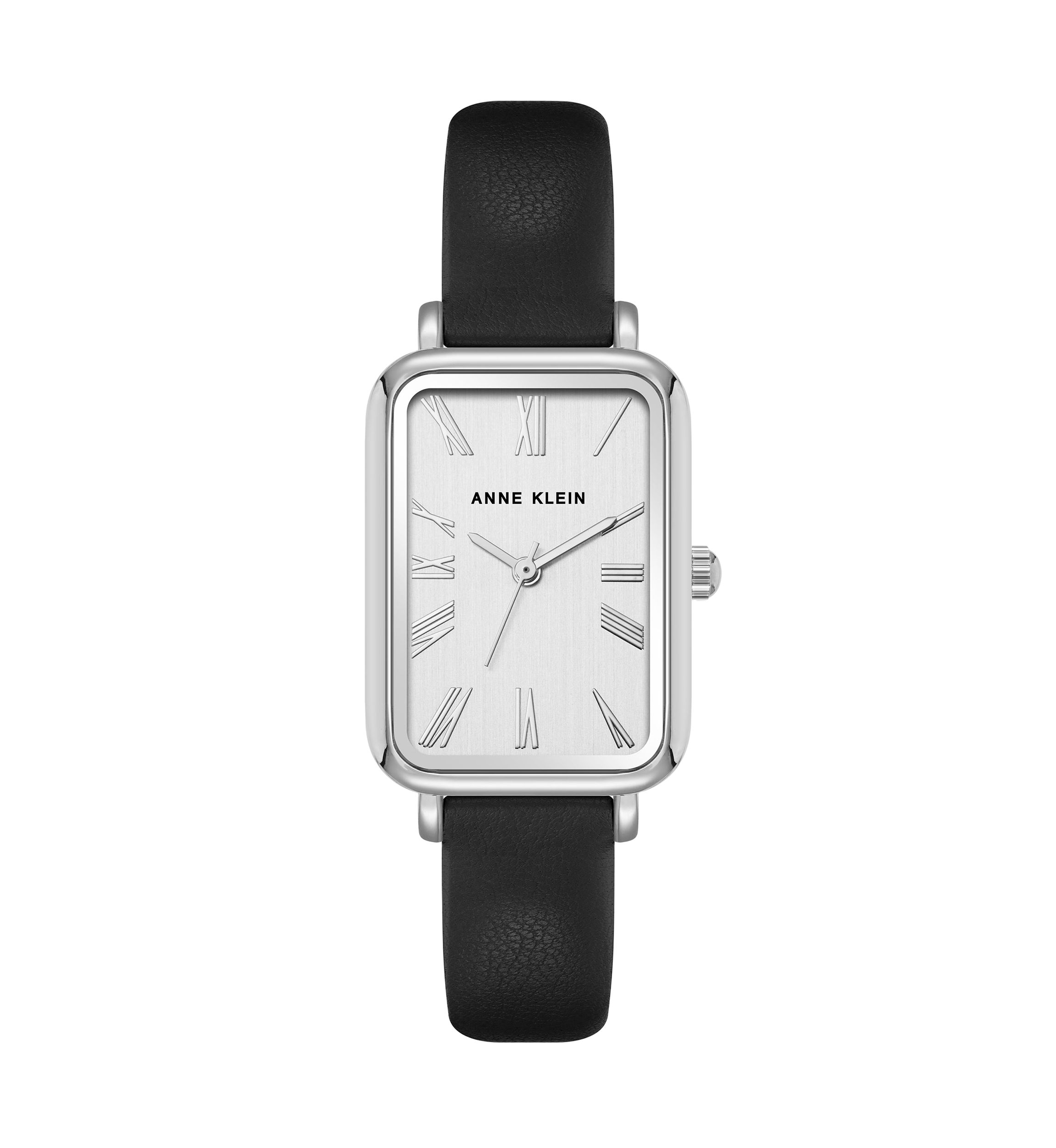 Quartz Rectangular Black Faux Leather and Silver Tone Metal Alloy Watch - 23 Millimeter