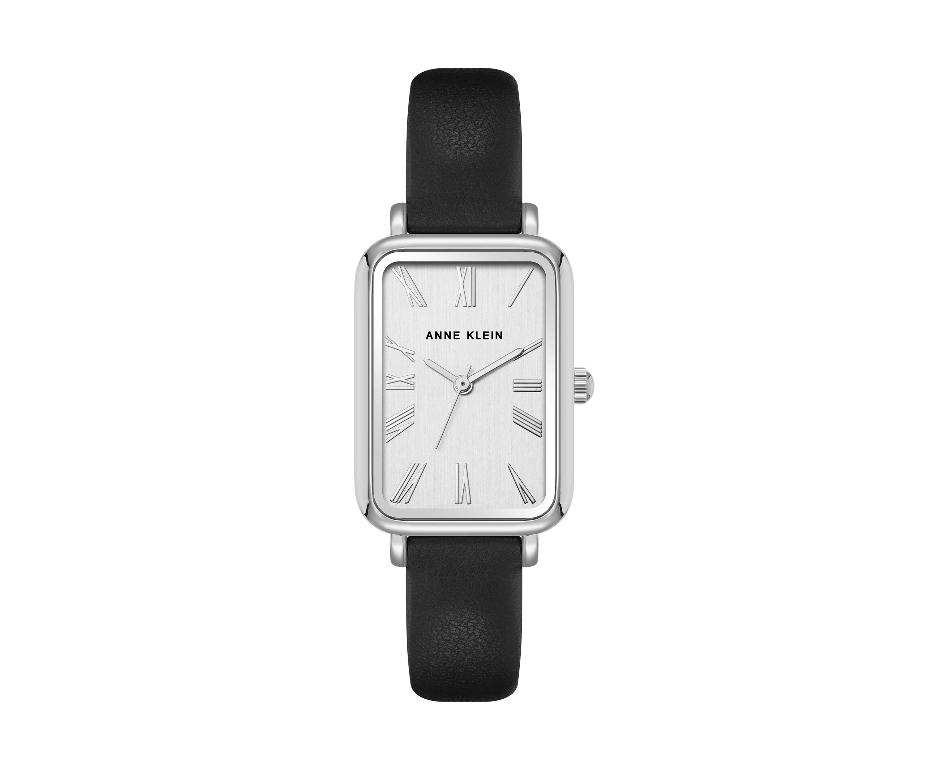 Quartz Rectangular Black Faux Leather and Silver Tone Metal Alloy Watch - 23 Millimeter