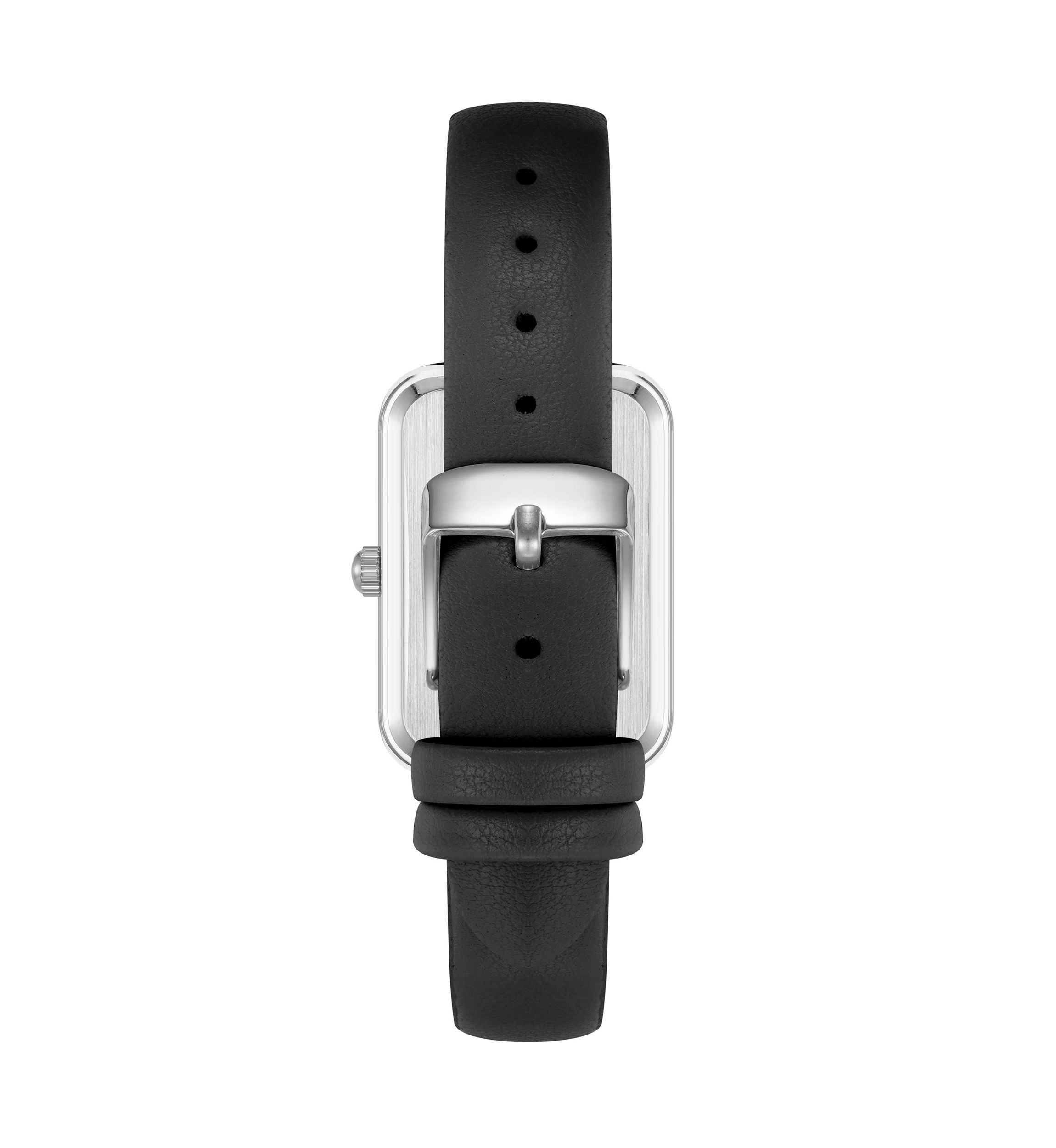 Quartz Rectangular Black Faux Leather and Silver Tone Metal Alloy Watch - 23 Millimeter