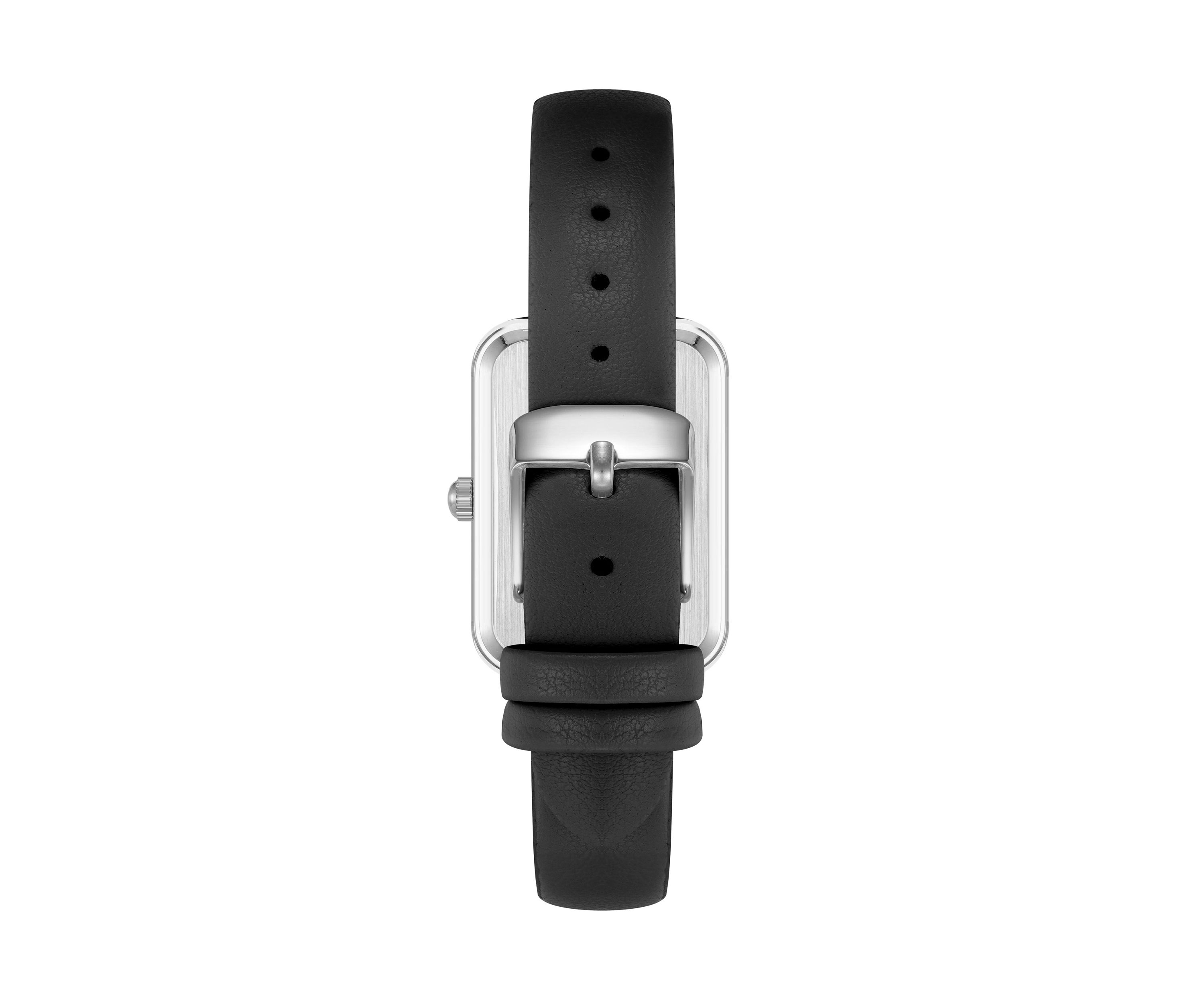 Quartz Rectangular Black Faux Leather and Silver Tone Metal Alloy Watch - 23 Millimeter