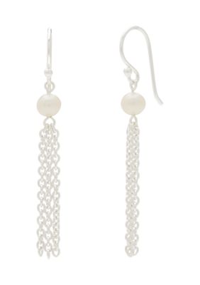 Belk Silverworks Sterling Silver Pearl Chain Drop Earrings