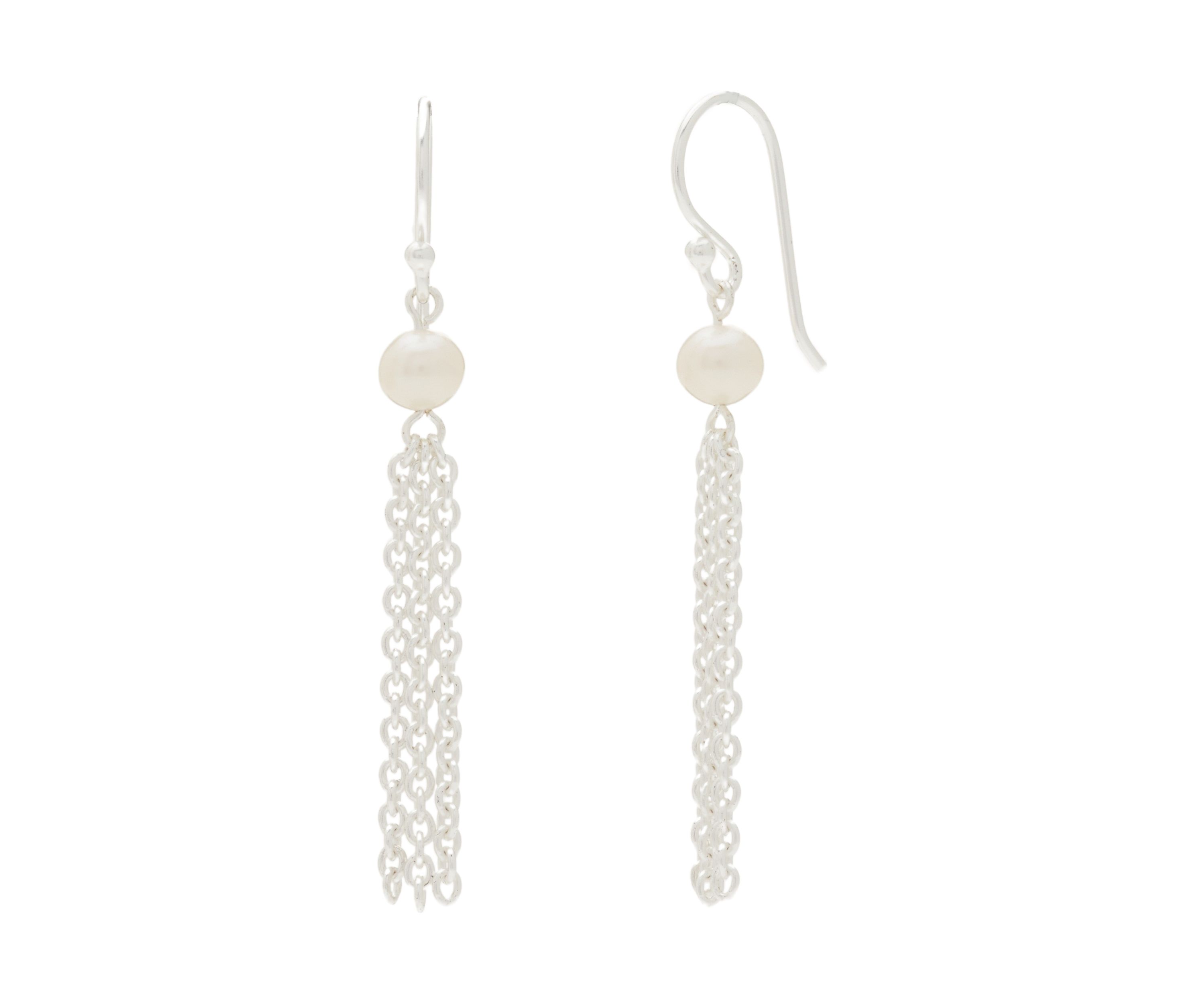 Sterling Silver Pearl Chain Drop Earrings