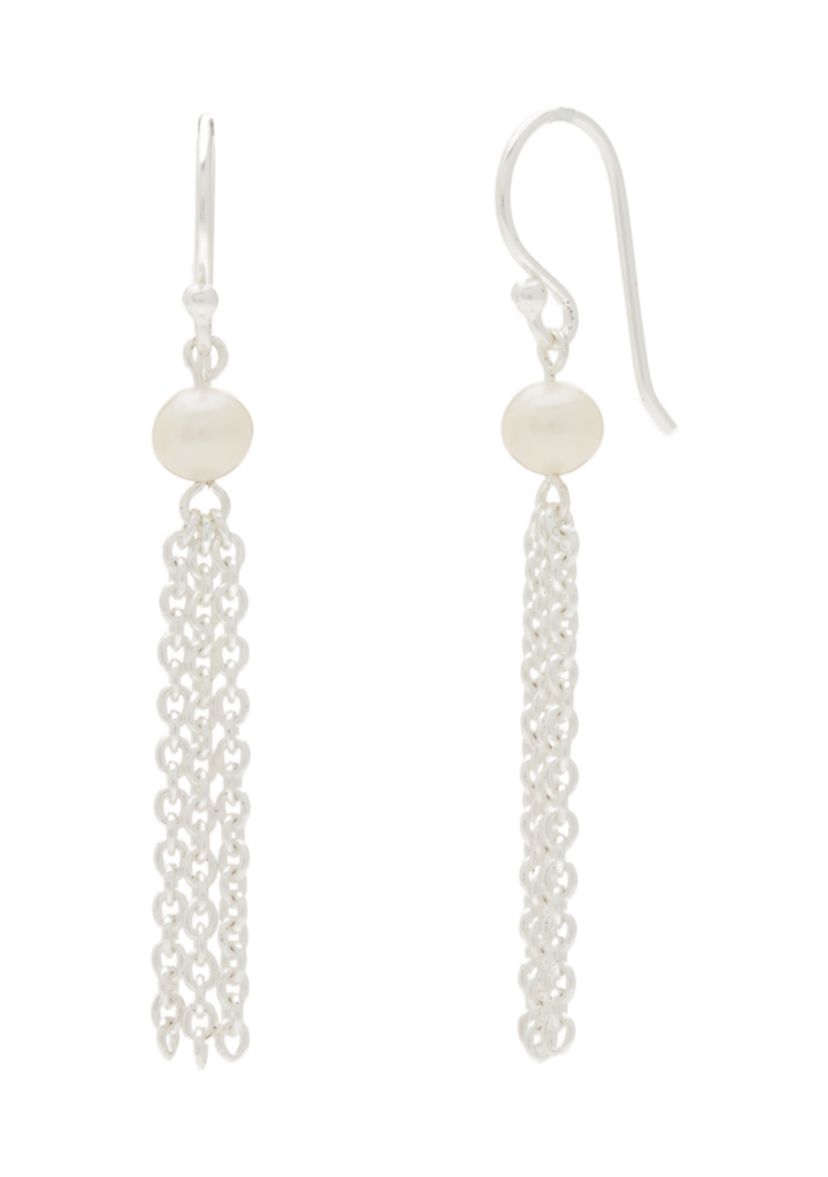 Sterling Silver Pearl Chain Drop Earrings