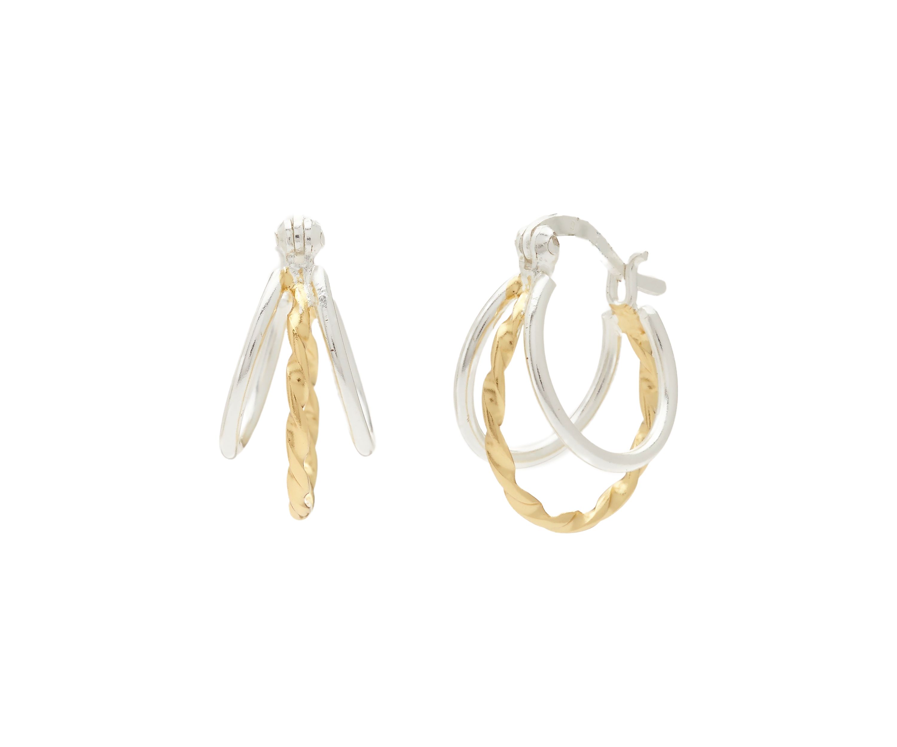 Two Tone Triple Hoop Earrings