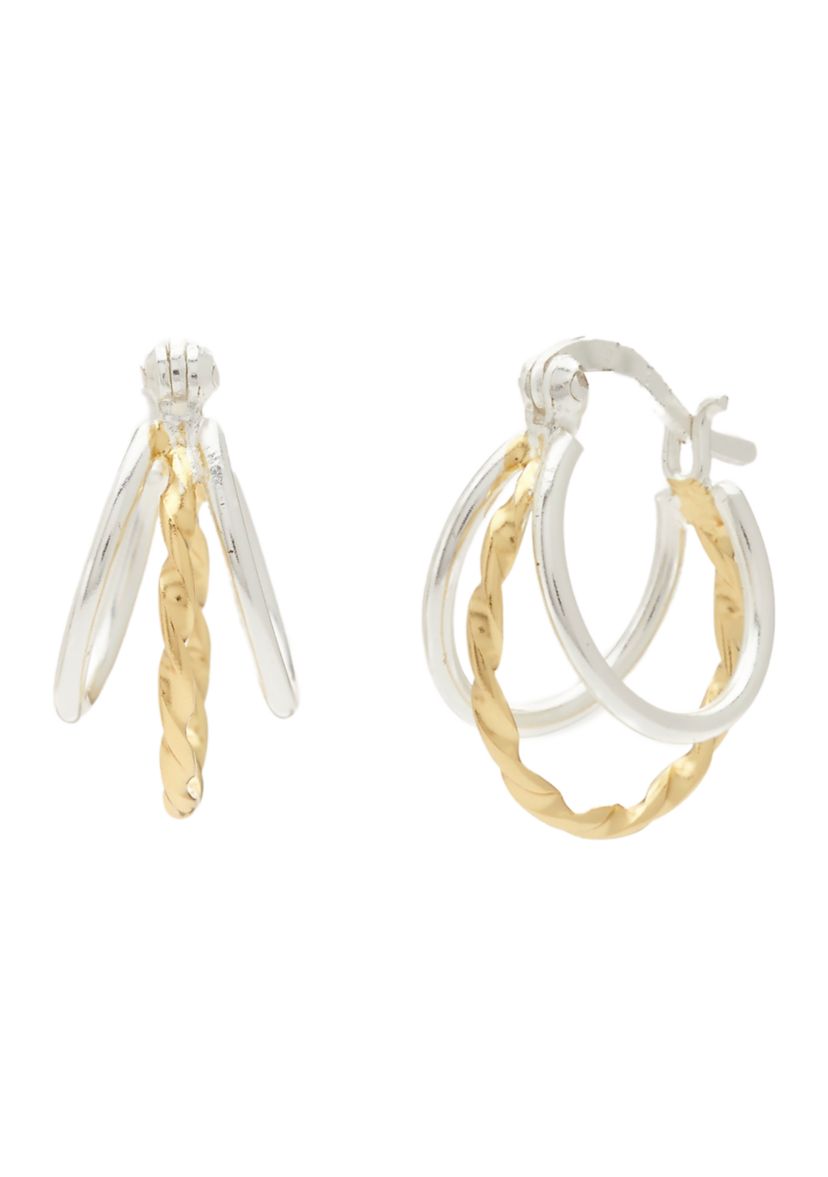 Two Tone Triple Hoop Earrings