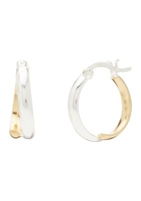 Belk Silverworks Two Tone Half Gold Half Sterling Silver Hoop Earrings ...