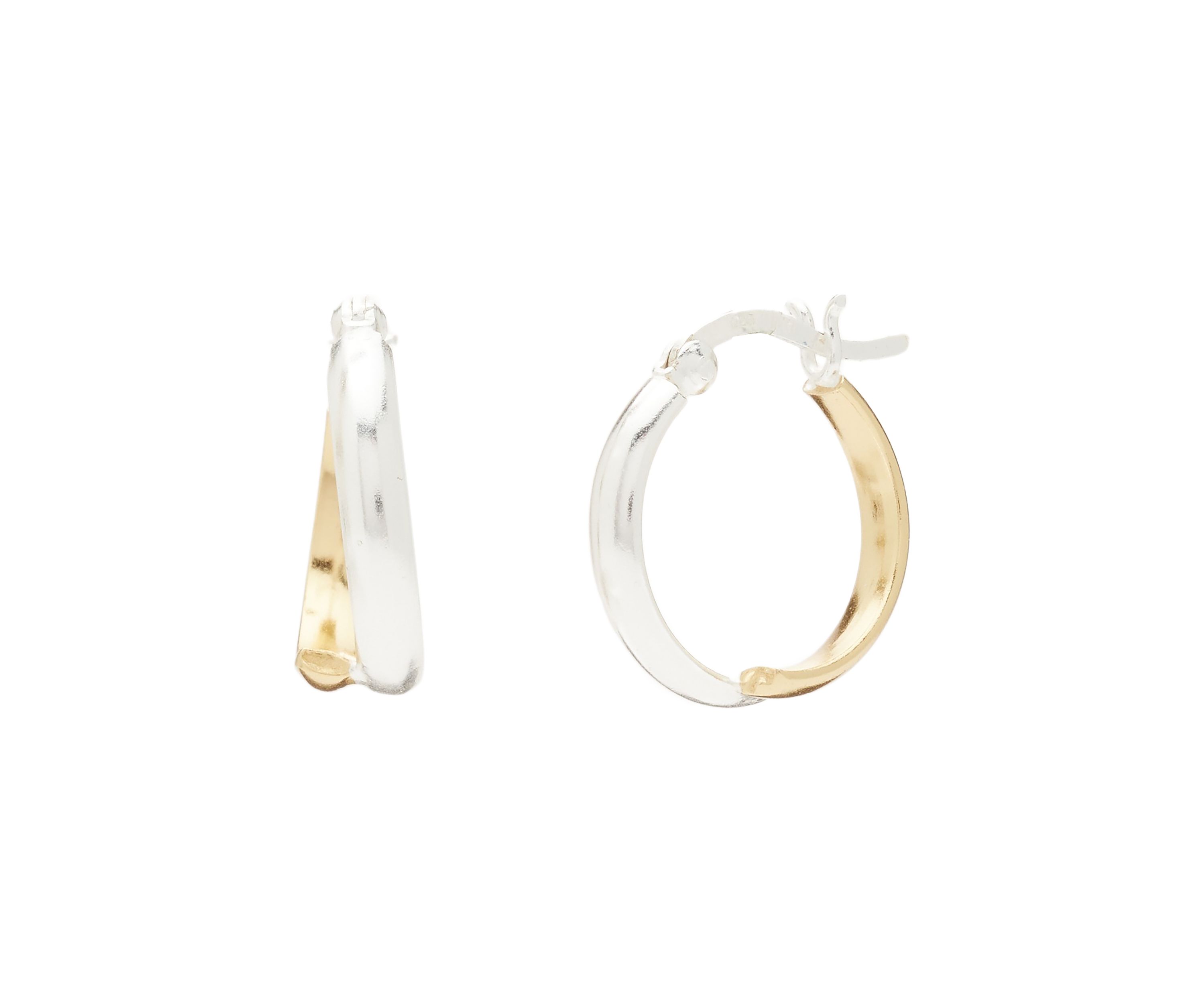 Two Tone Half Gold Half Sterling Silver Hoop Earrings