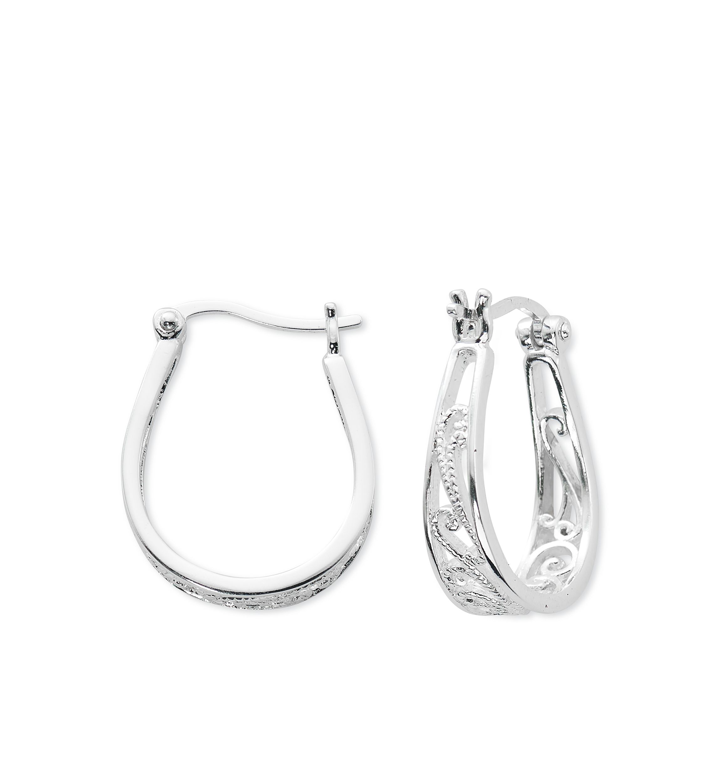 Silver Plated Pure 100 Filigree U Hoop Earrings