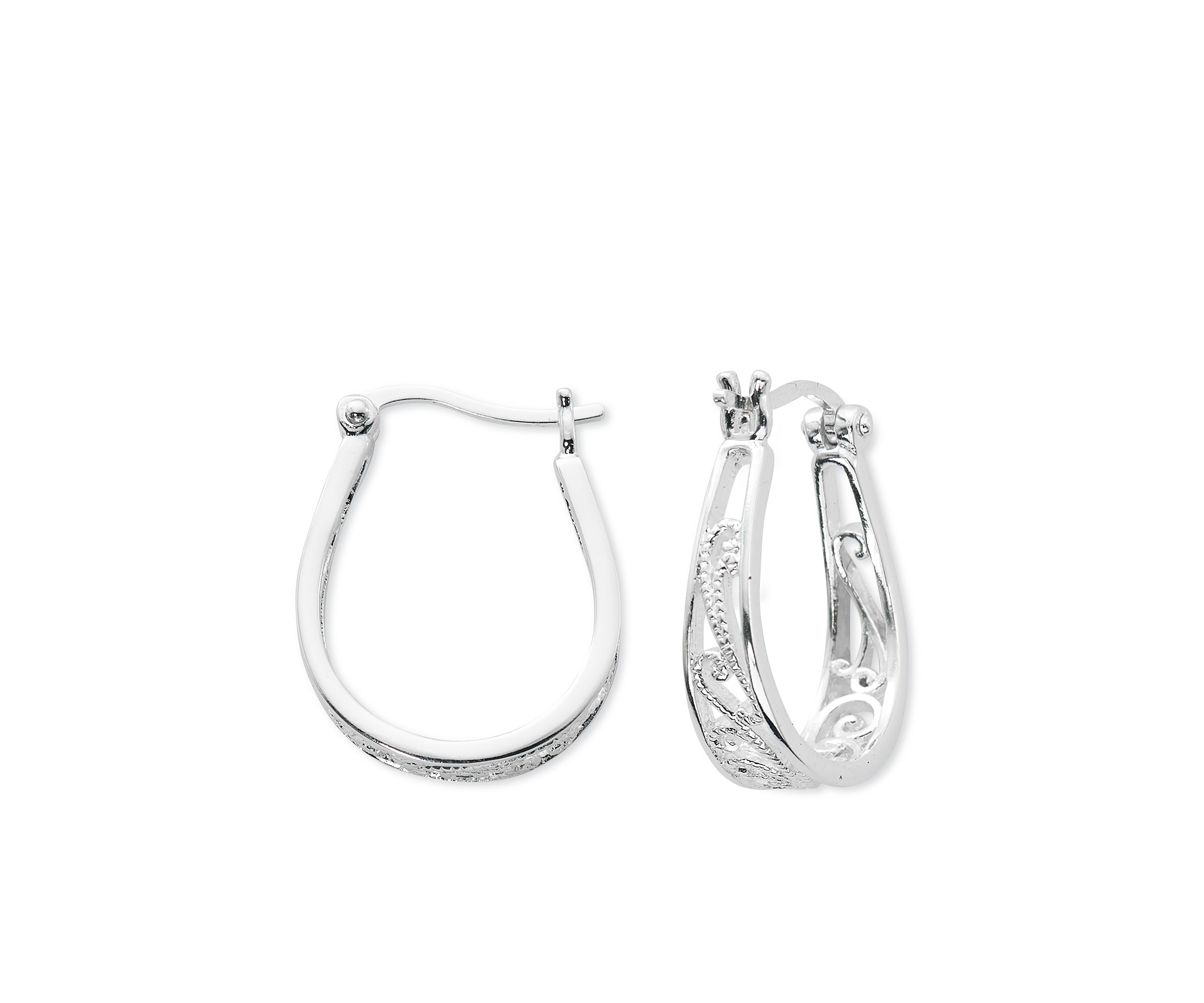 Silver Plated Pure 100 Filigree U Hoop Earrings