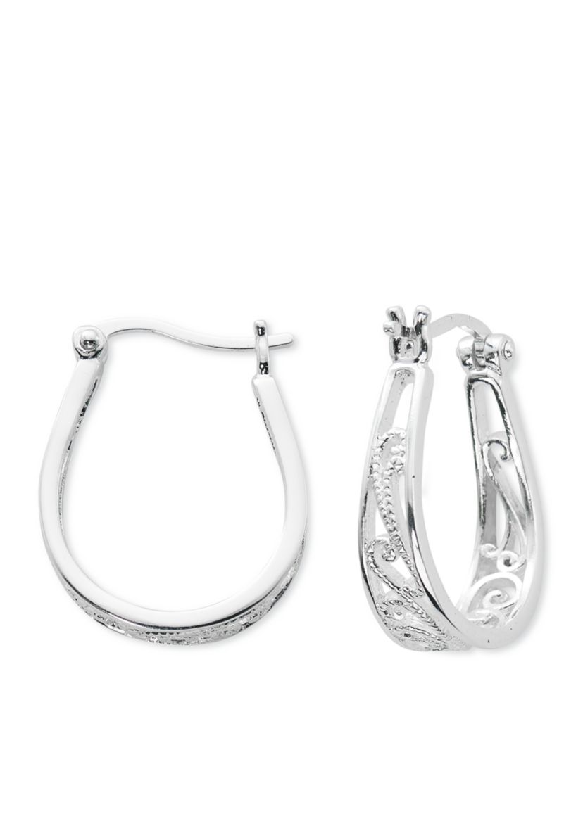 Silver Plated Pure 100 Filigree U Hoop Earrings