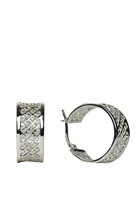 Silver Tone Small Thick Cutout Hoop Earrings
