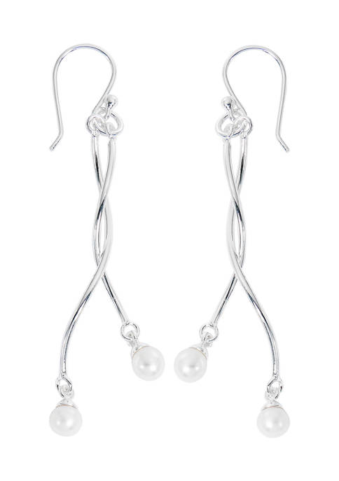 Fine Silver Plated Double Drop Earrings with Genuine Freshwater Pearls