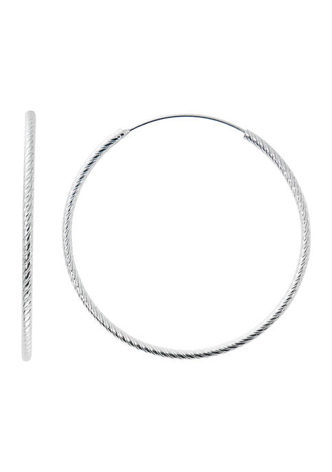 Fine Silver Plated 50 Millimeter Textured Endless Hoops