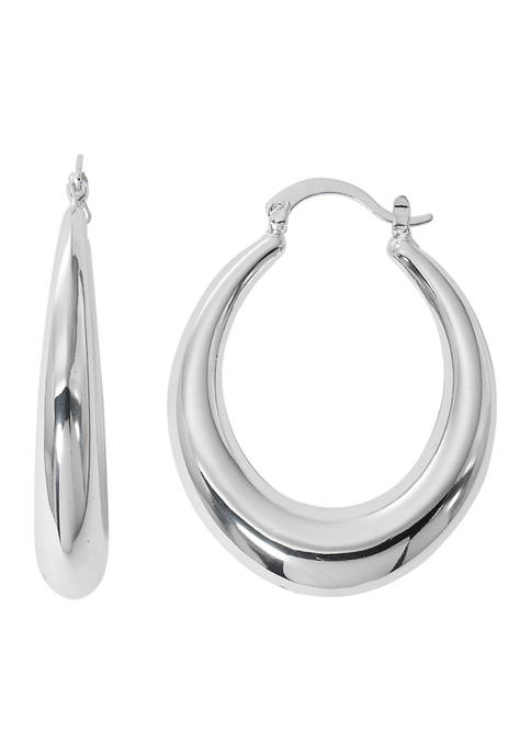 Fine Silver Plated Double Sided 33 Millimeter Oval Click Top Hoops